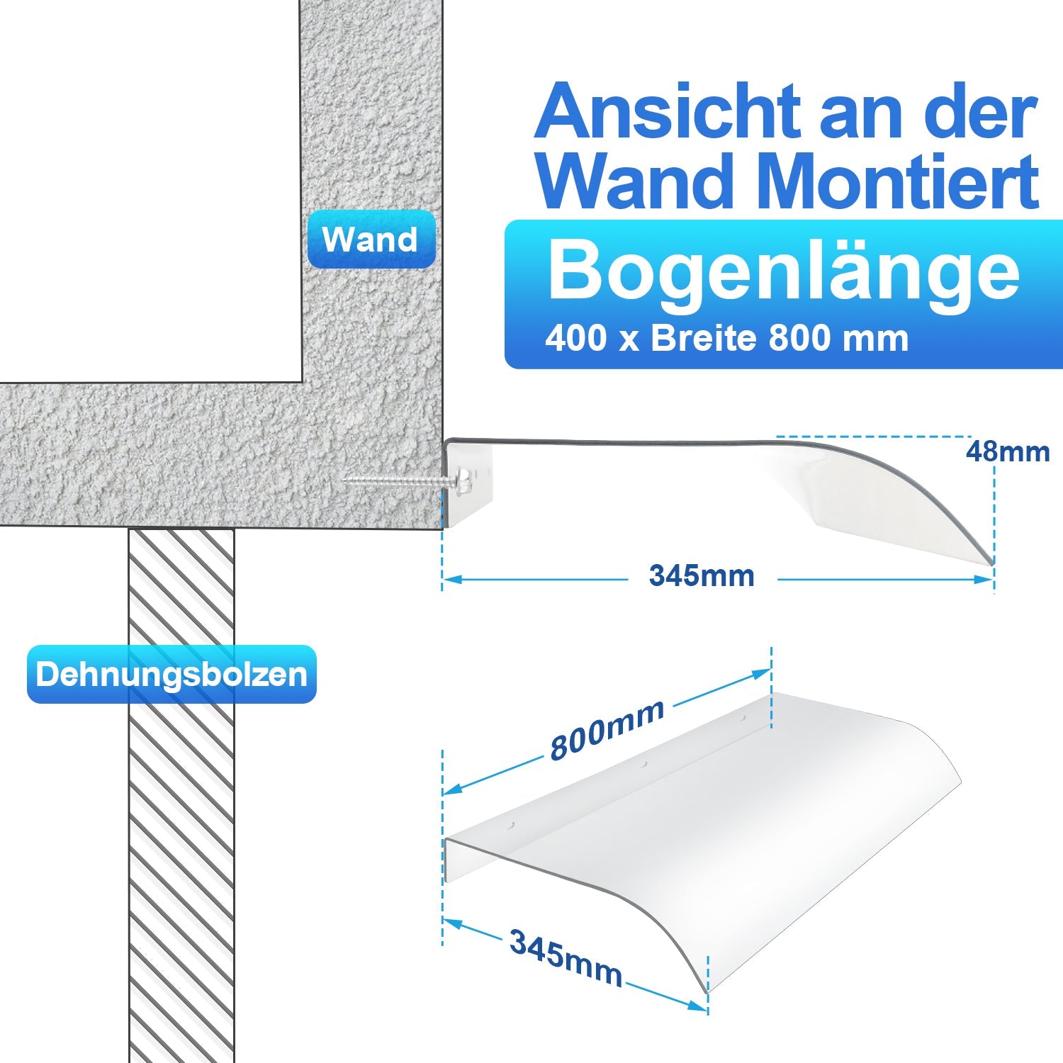 Cosmo Go Vordach für Haustür 40x80cm Unsichtbare Überdachung