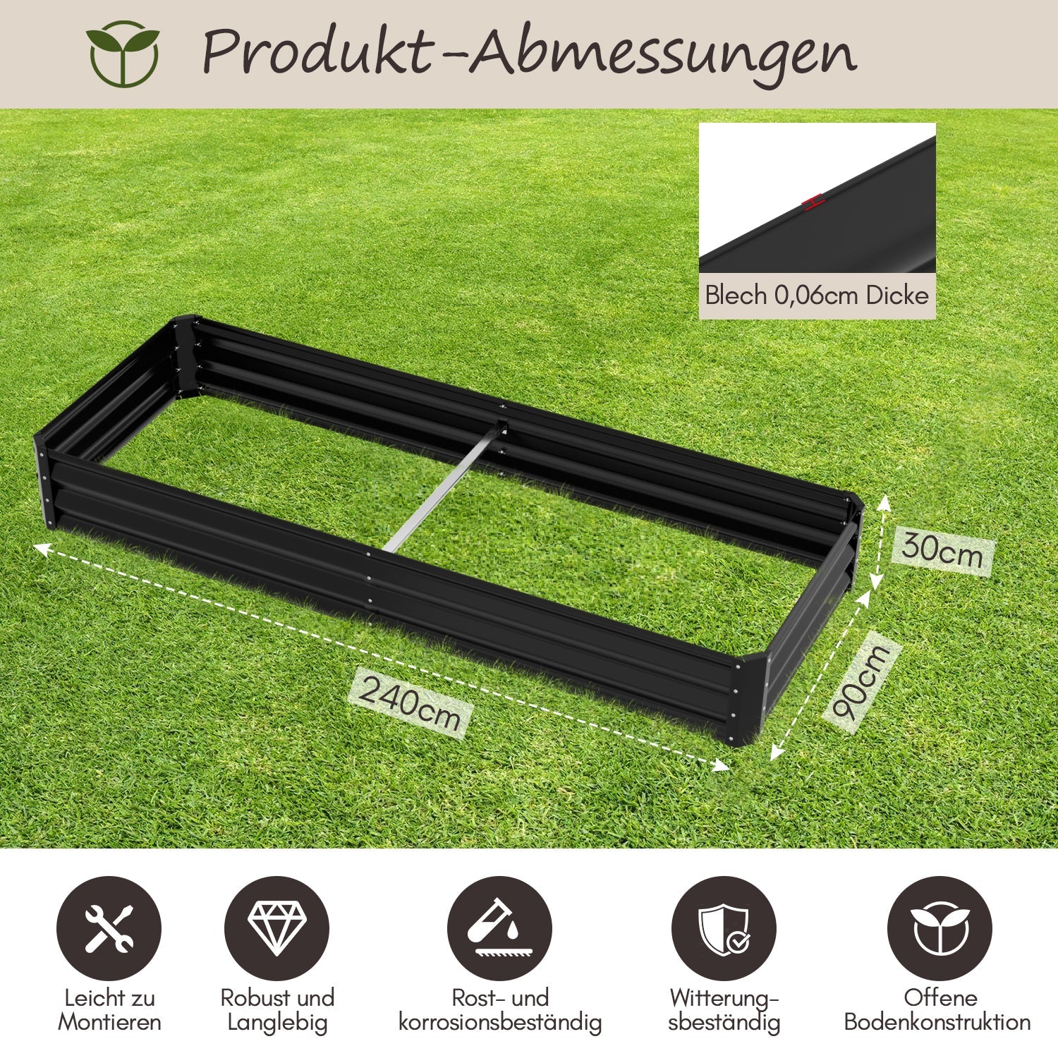 Cosmo Go Metall Hochbeete Hochbeete-Kit mit Stützstangen für Garten