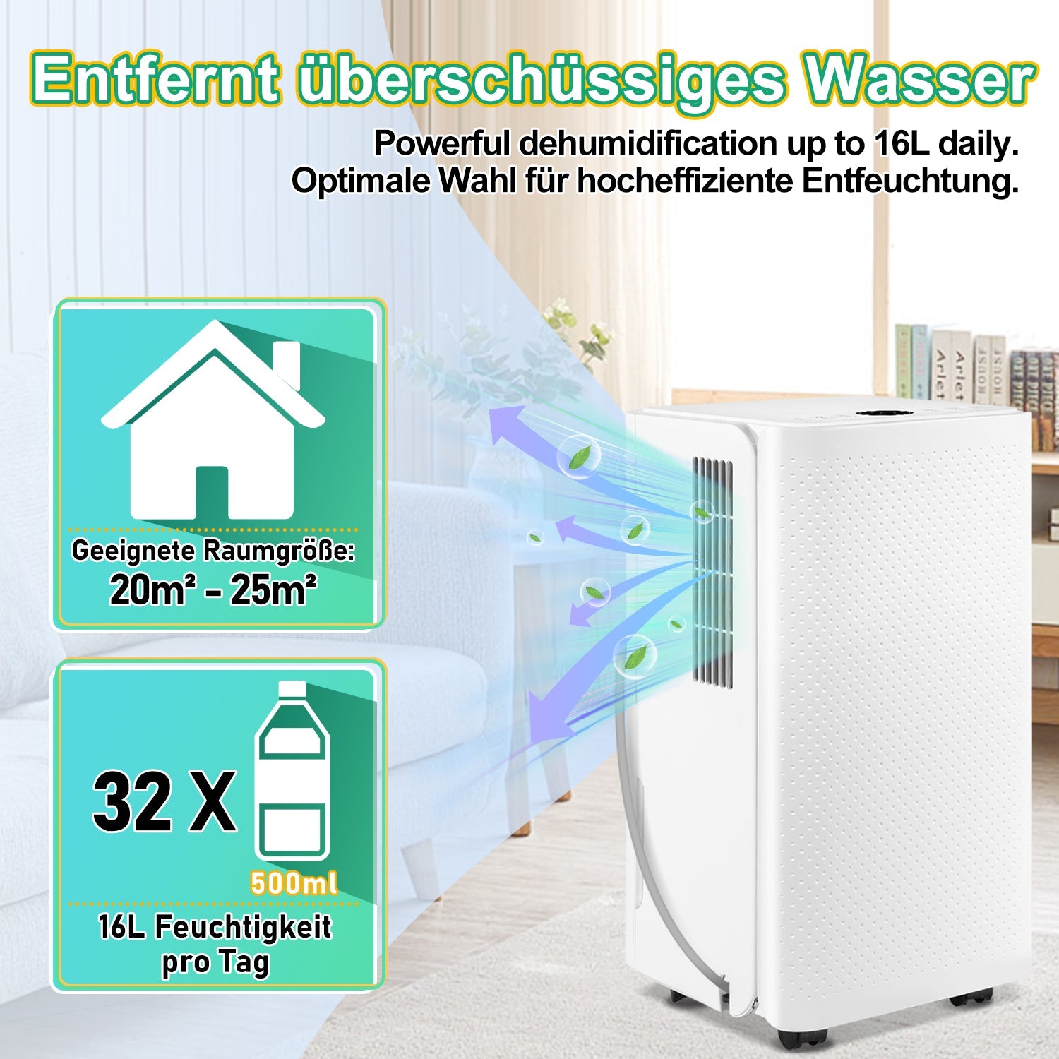 Cosmo Go Luftentfeuchter 16L mit Timerfunktion, Wäschetrockungsfunktion, Abtaufunktion