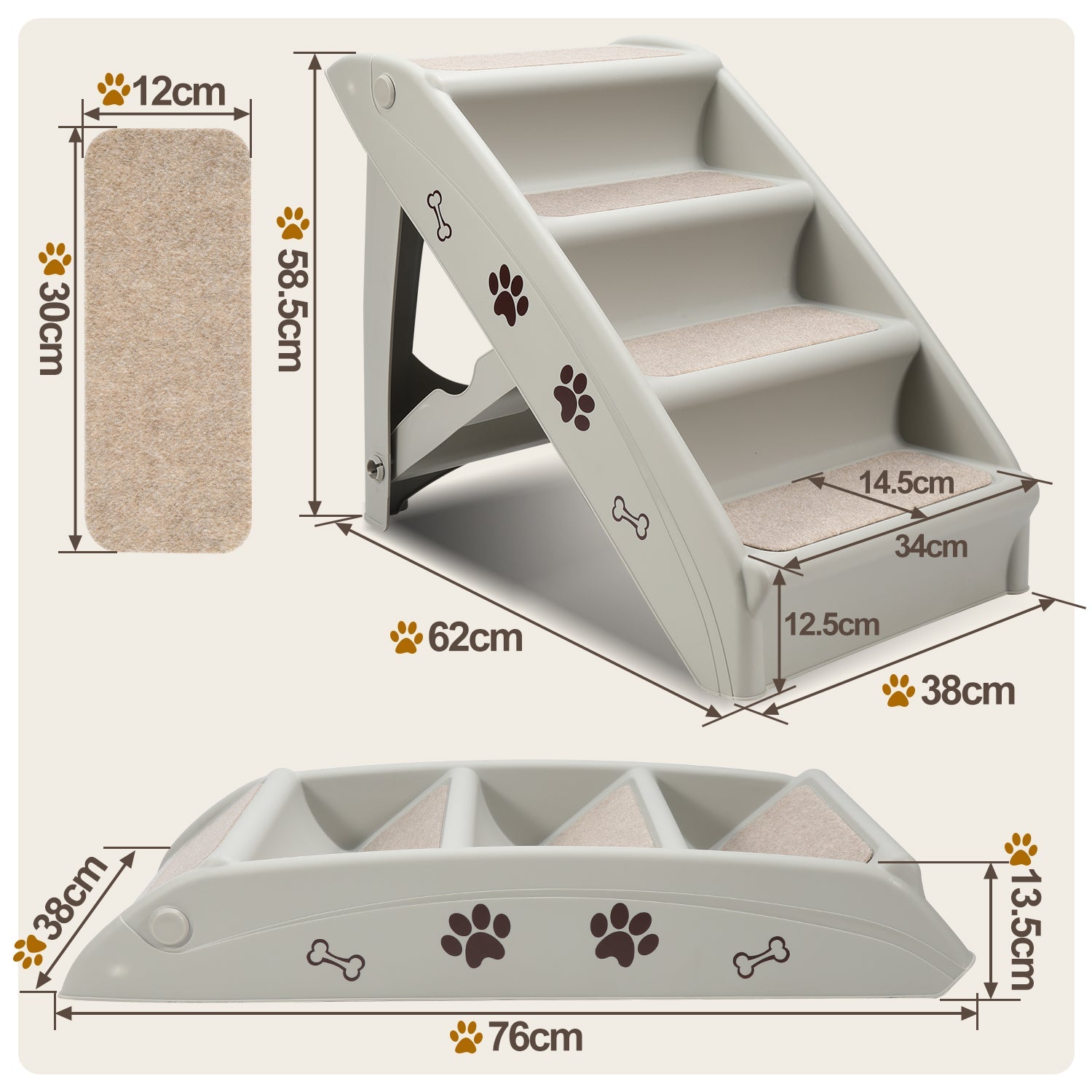 Cosmo Go Hundetreppe Hunderampe Klappbare Maximale Belastung 75kg
