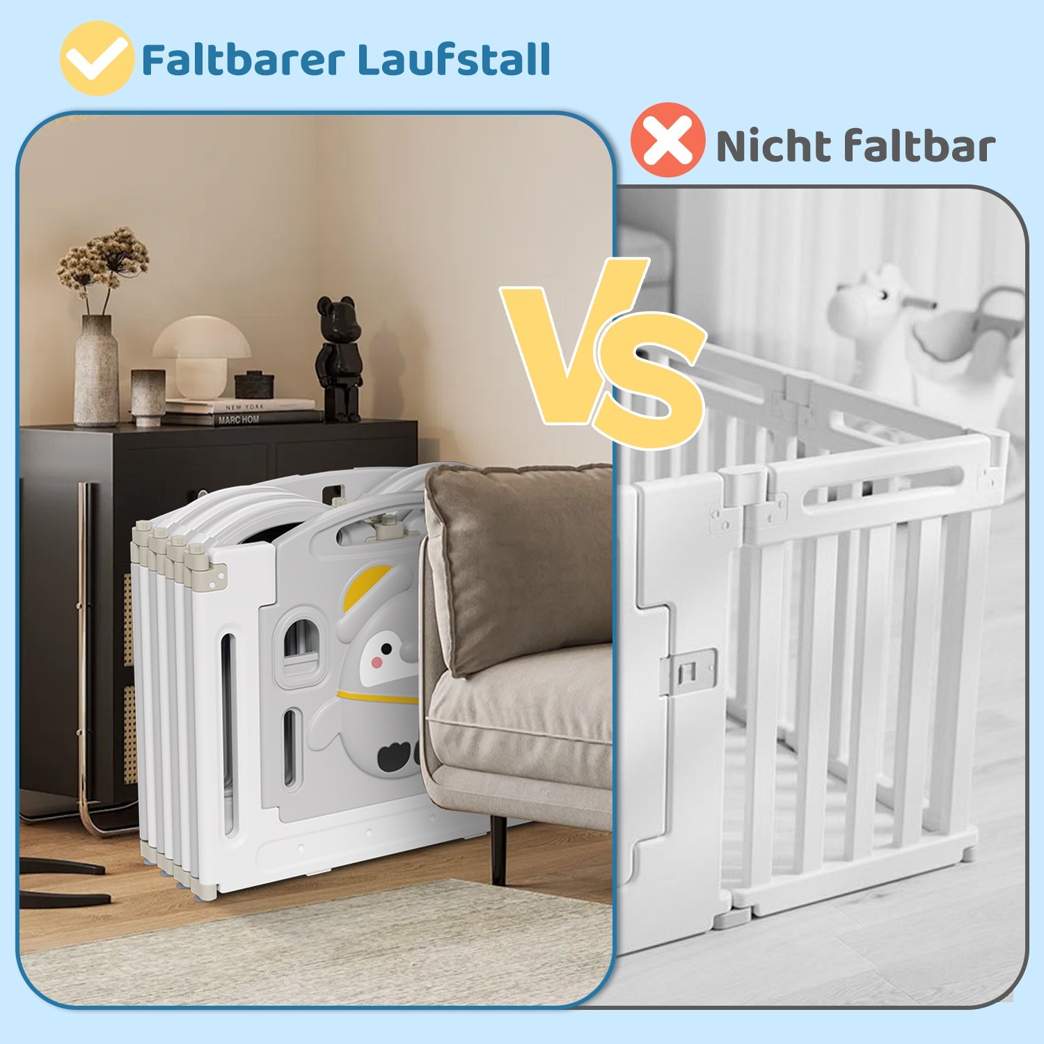 Cosmo Go Laufstall baby Faltbares mit Kriechmatte und Geschichtenbox