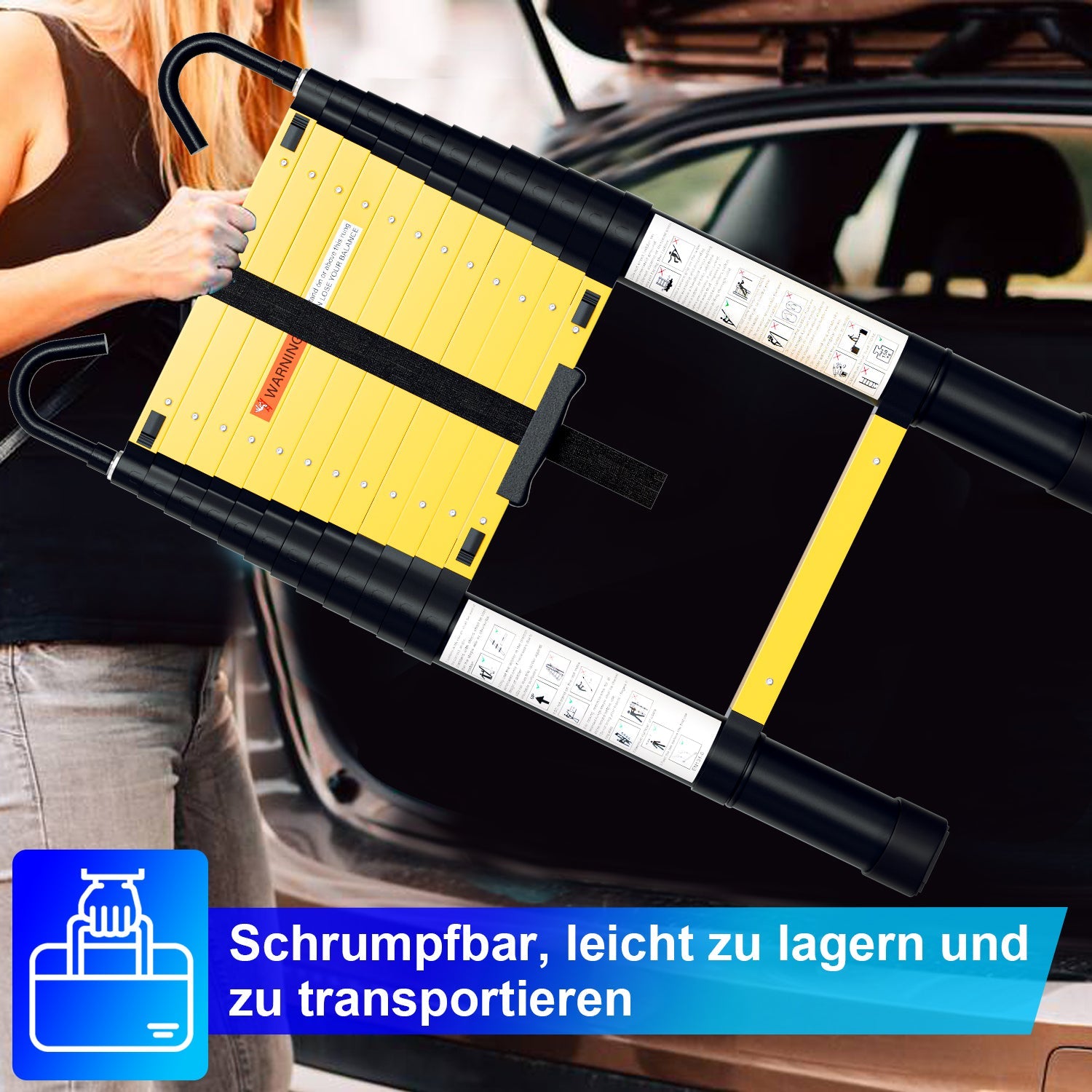 Cosmo Go Teleskopleiter Aluminium mit Langsamer Schrumpfungsfunktion und Abnehmbarem Haken