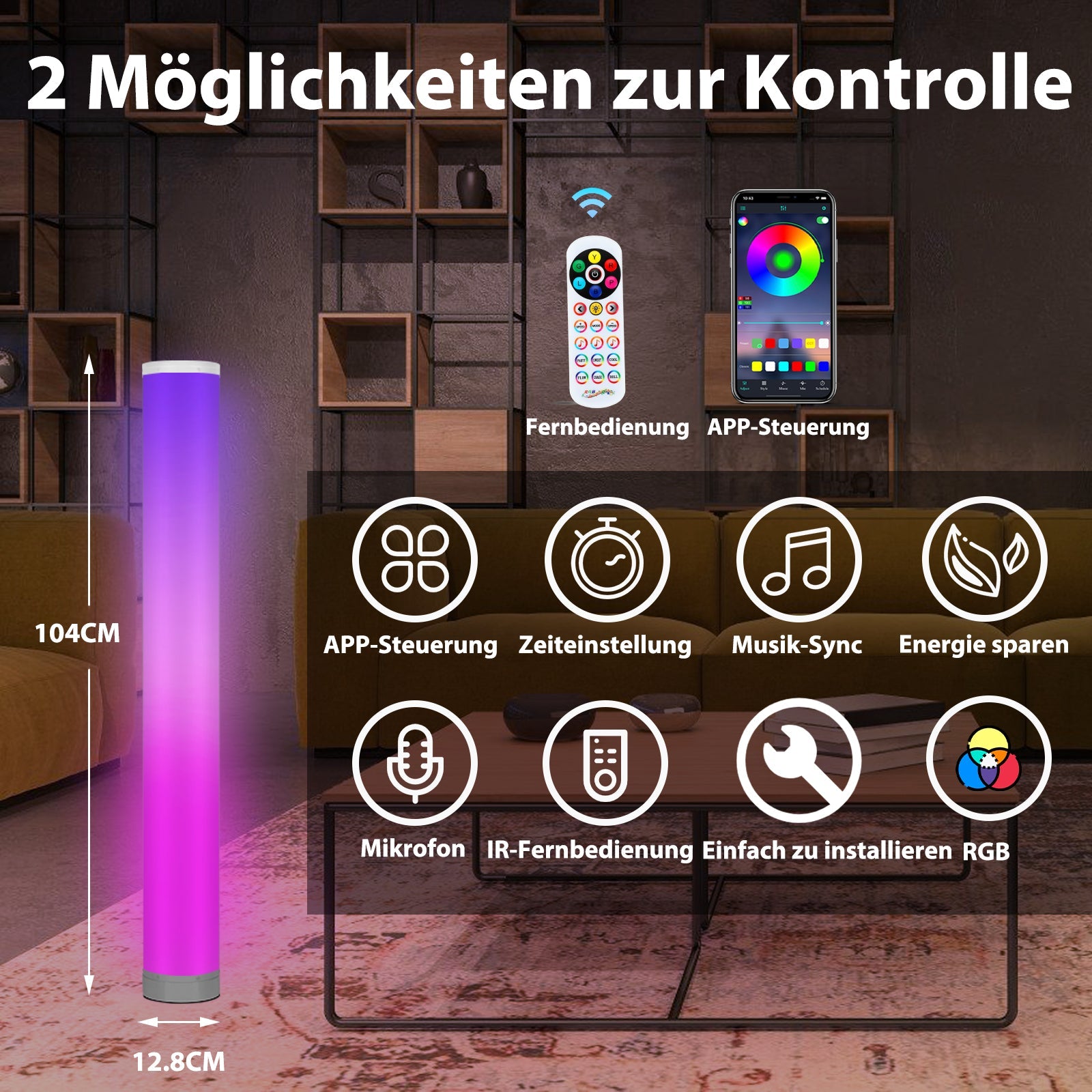 Cosmo Go 2X LED Stehlampe RGB Dimmbar mit Fernbedienung 6W