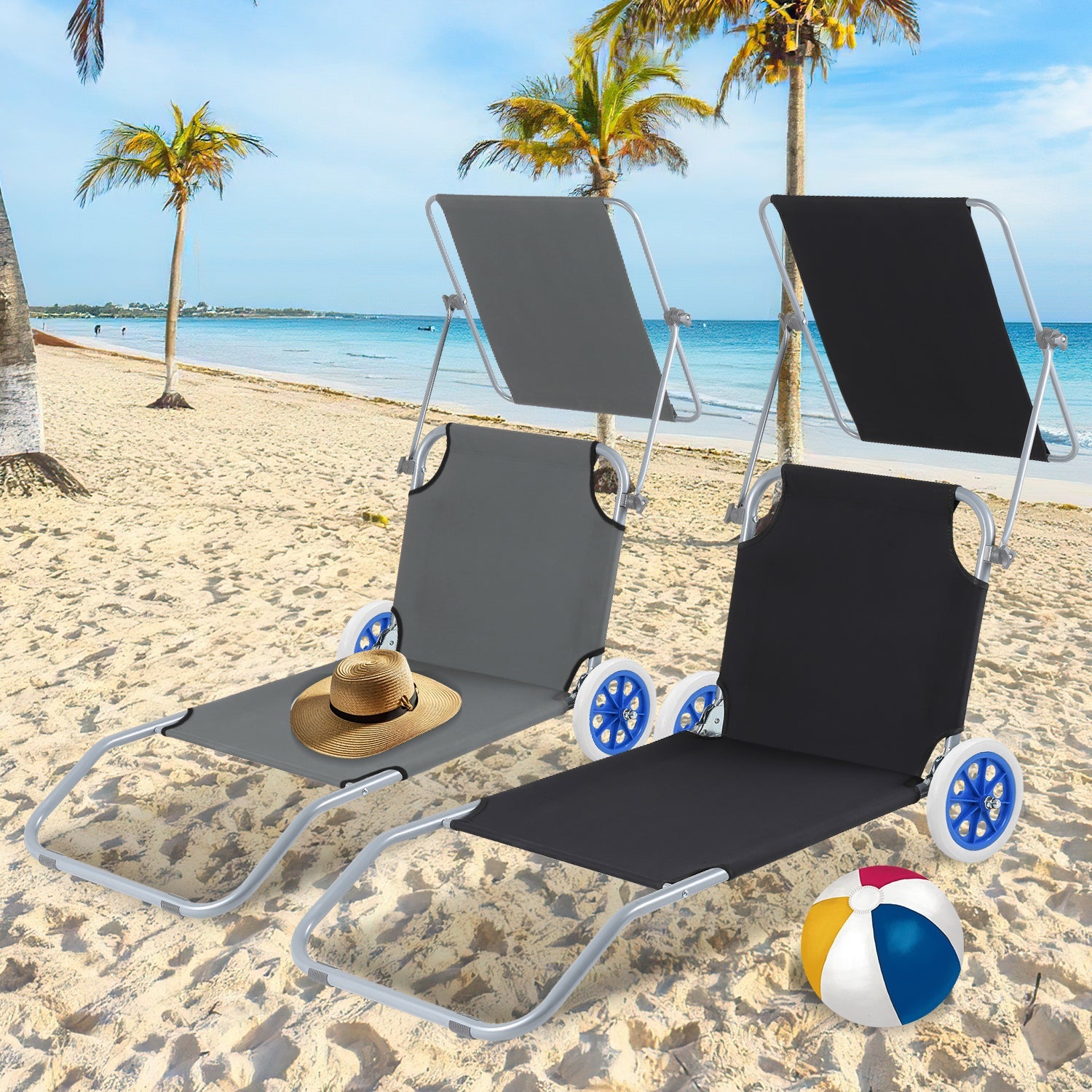 Cosmo Go Sonnenliege klappbar Aluminium mit Rollen und Sonnendach