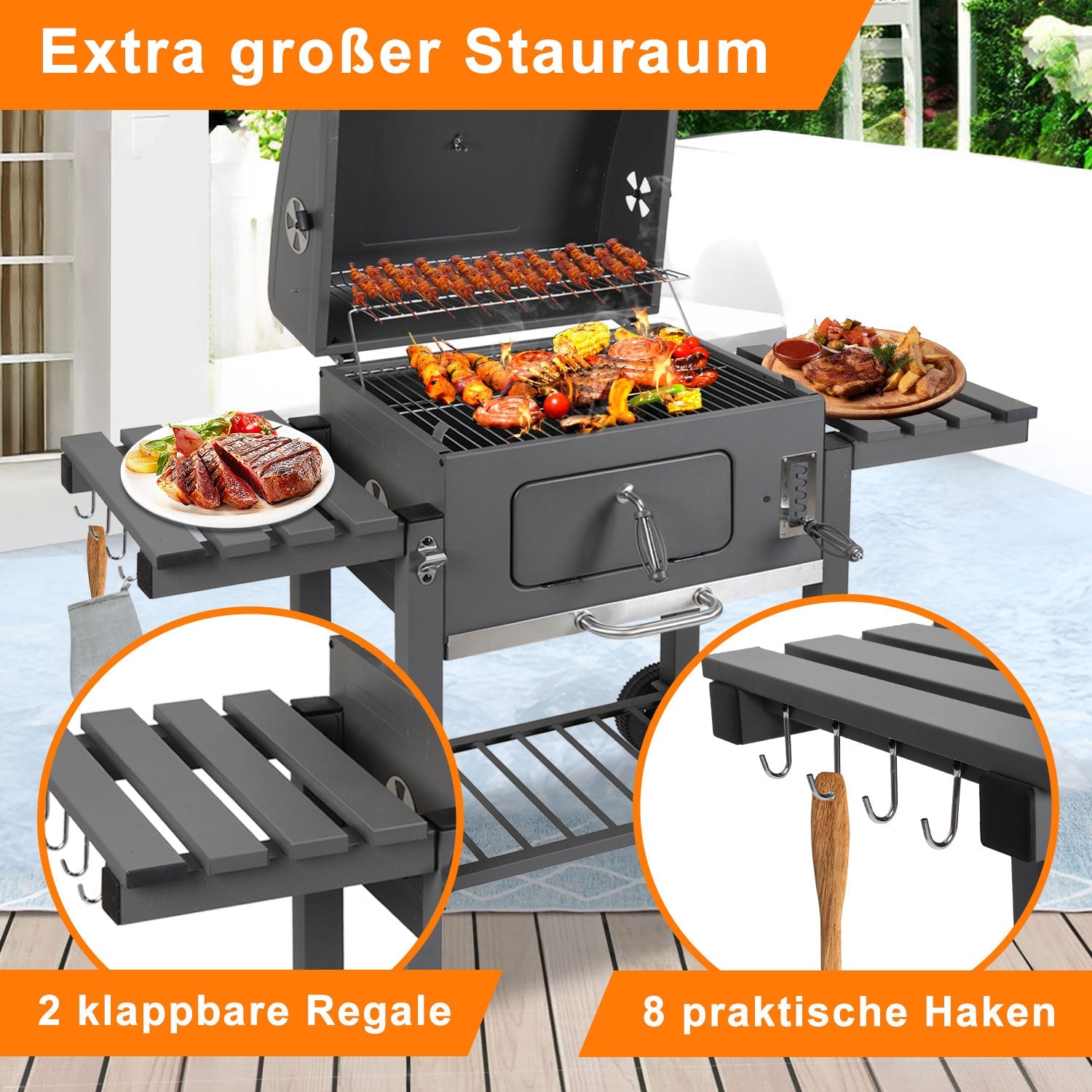 Cosmo Go Holzkohlegrill BBQ XXL Smoker mit Deckel