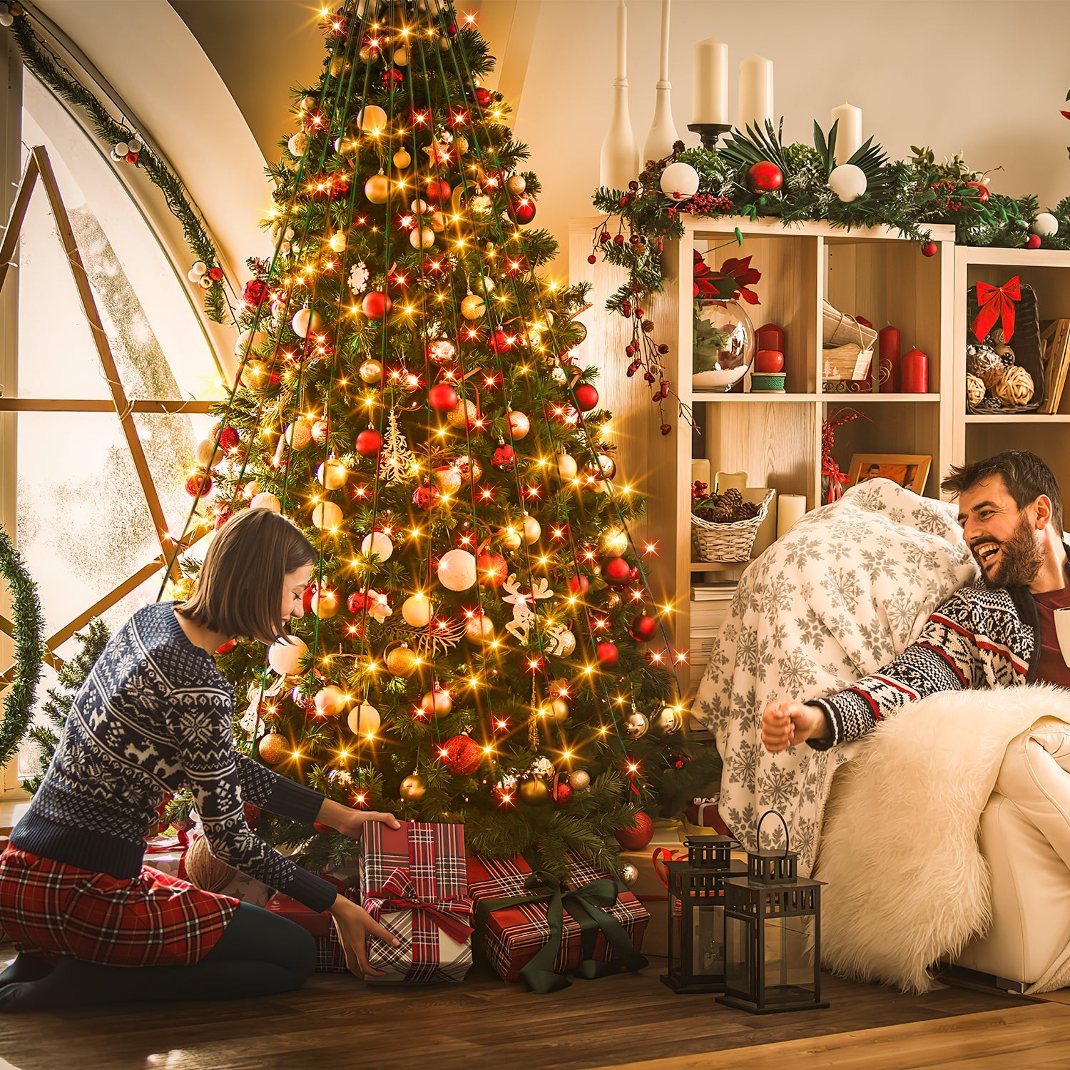 Cosmo Go LED Christbaumbeleuchtung mit Ring 280 LEDs Warmweiß IP44