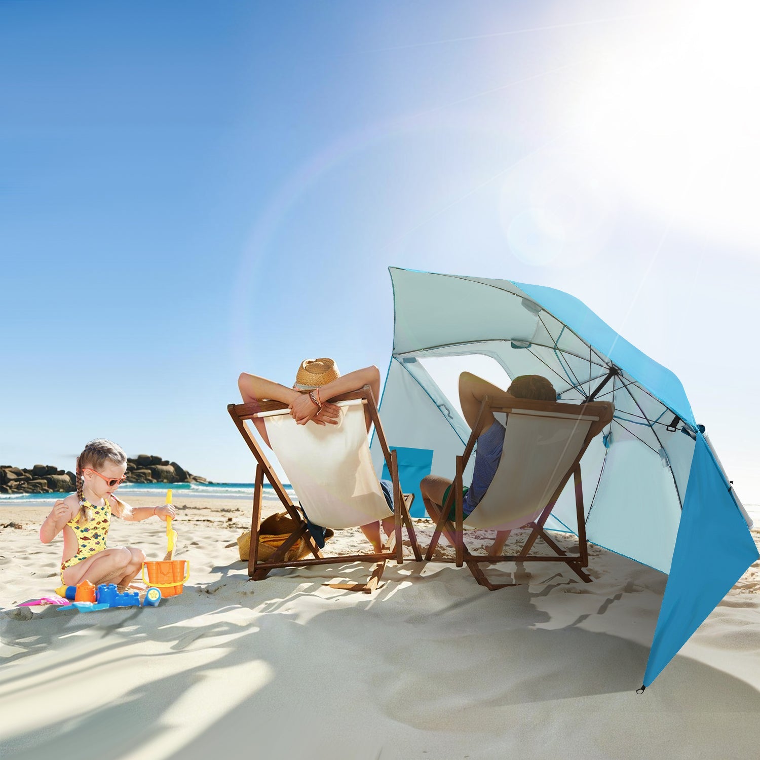 Cosmo Go 210cm Sonnenschirm Strandmuschel 2 in 1