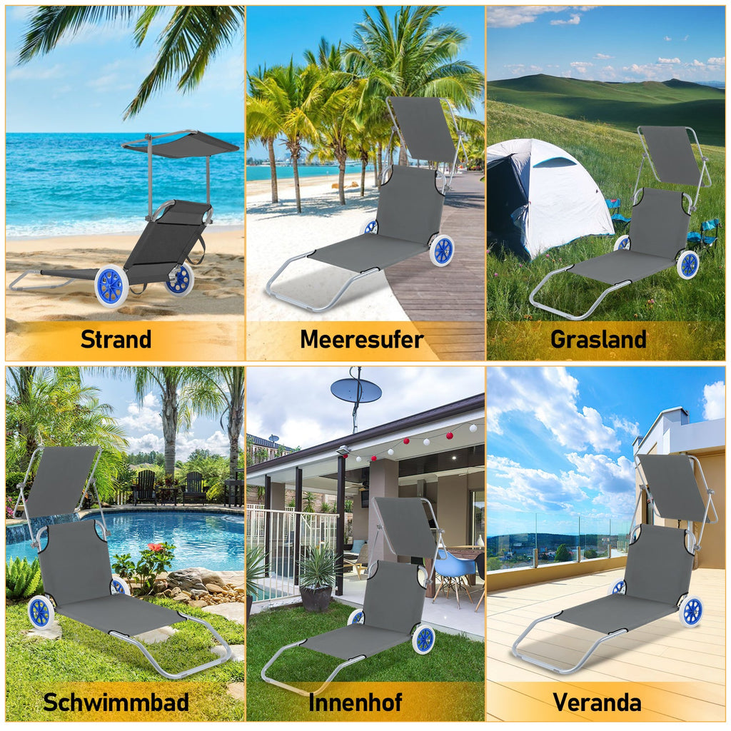 Cosmo Go Sonnenliege klappbar Aluminium mit Rollen und Sonnendach