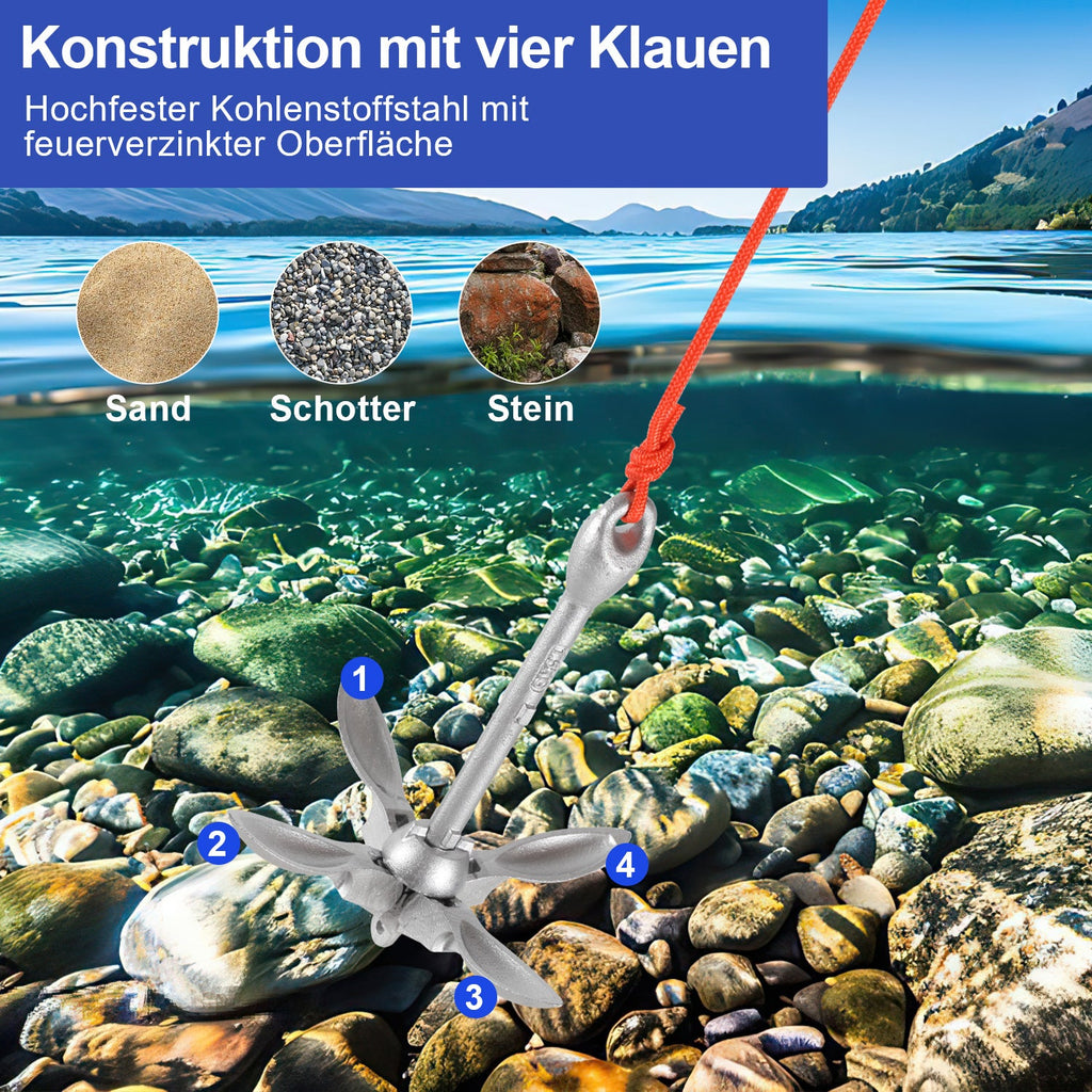 Cosmo Go Bootsanker mit 6mm x 20m Seil Faltanker 0.7kg/1.5kg