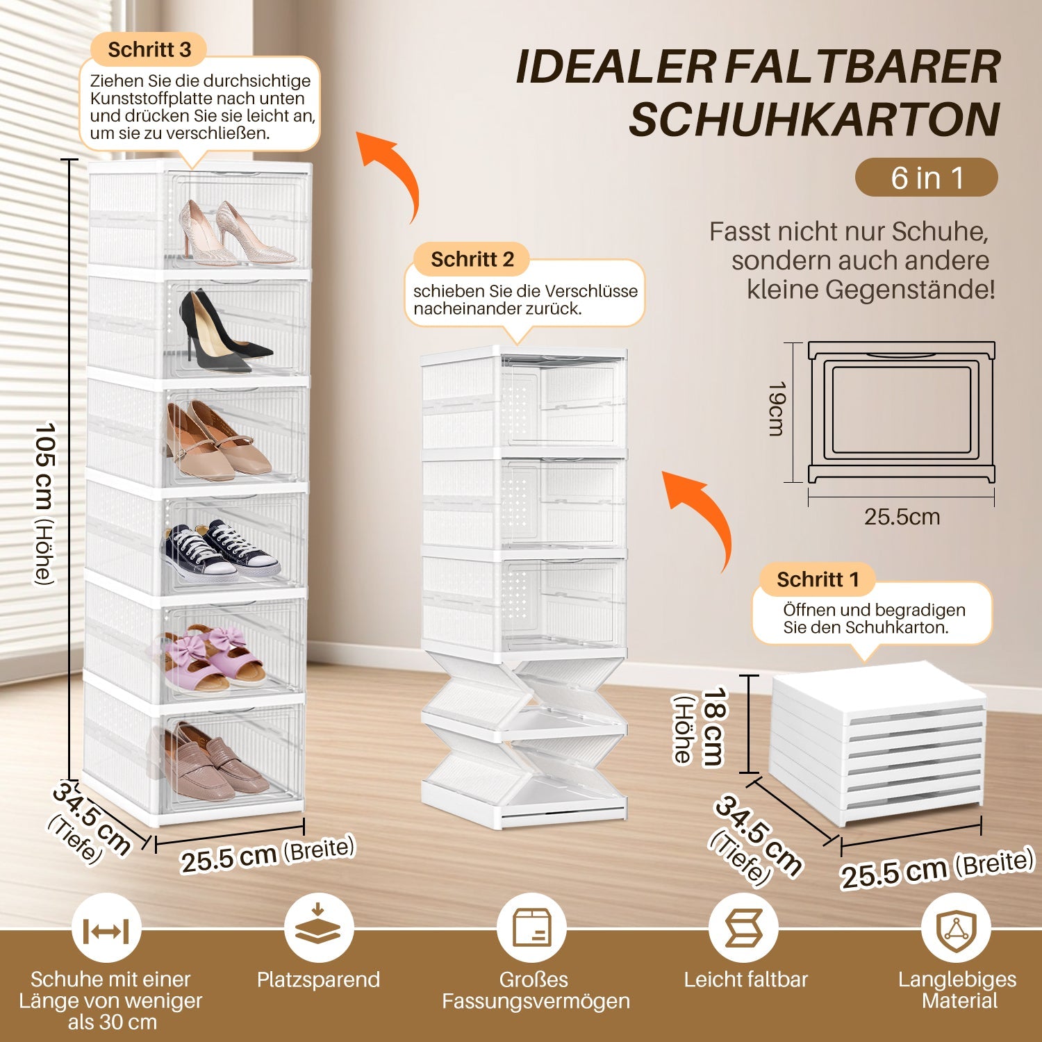 Cosmo Go 6 Ebenen Schuhboxen Aufbewahrungsbox Stapelbar
