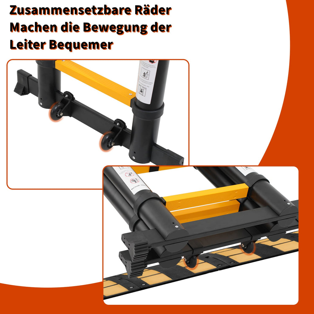 Cosmo Go 5M Alu Teleskopleiter Klappleiter mit Rädern und Dreiecksstabilisator Schwarz