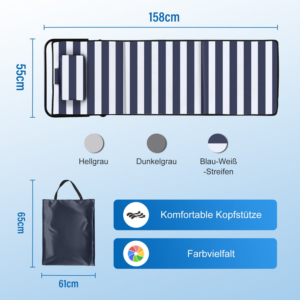 Cosmo Go Strandliegen Tragbar Strandmatte mit Einstellbar Höhe 158cm