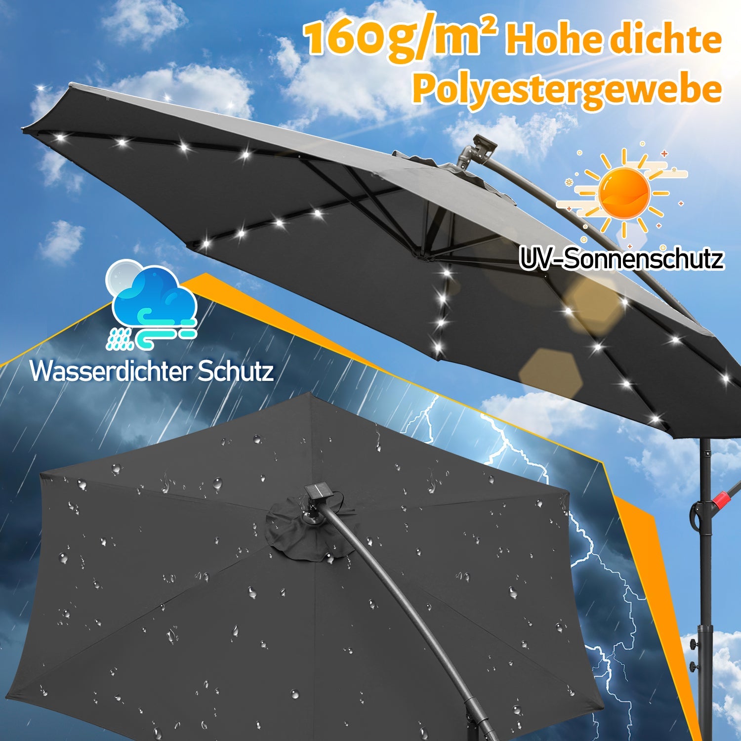 Cosmo Go Ampelschirm 3m/3.5m mit Solar LED