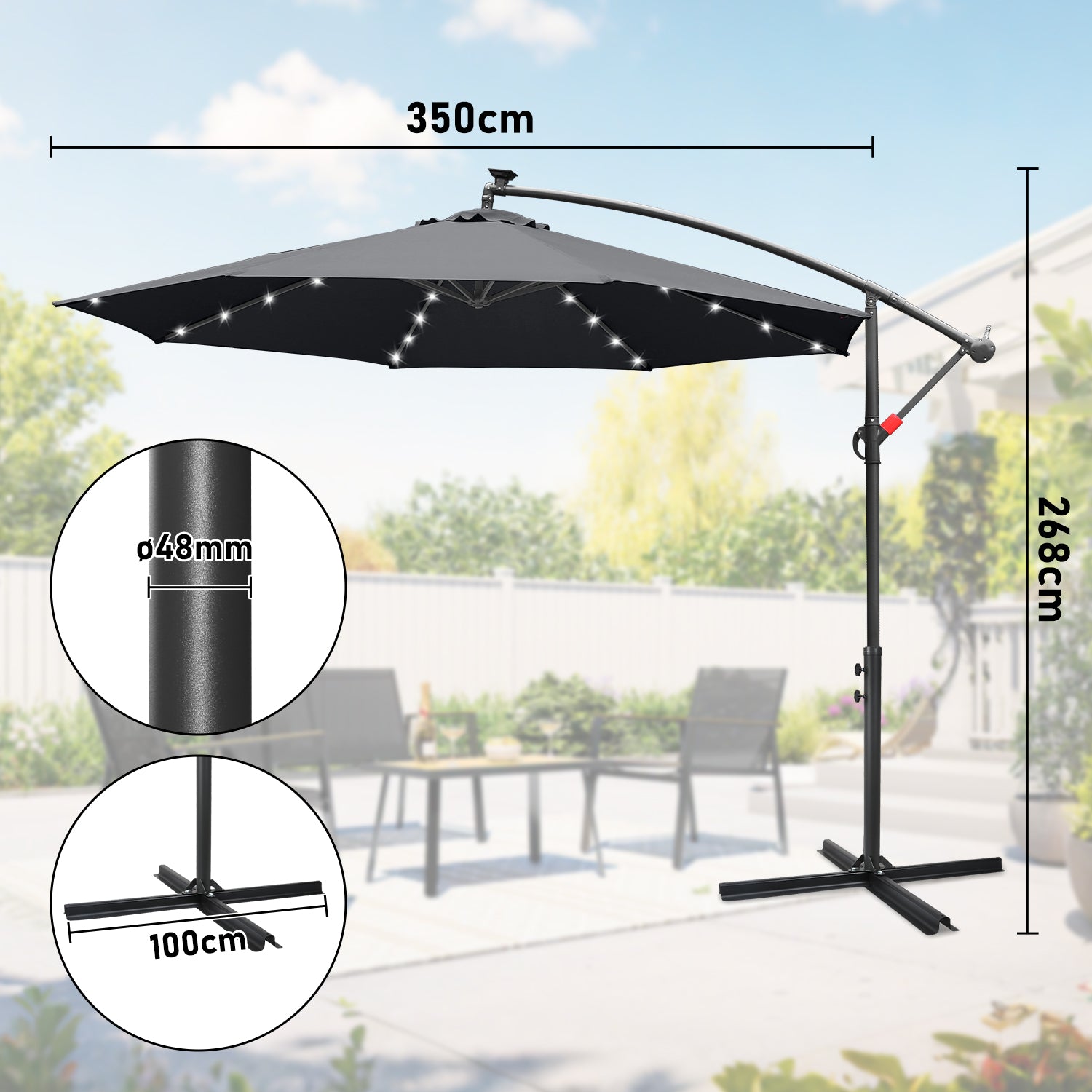 Cosmo Go Ampelschirm 3m/3.5m mit Solar LED