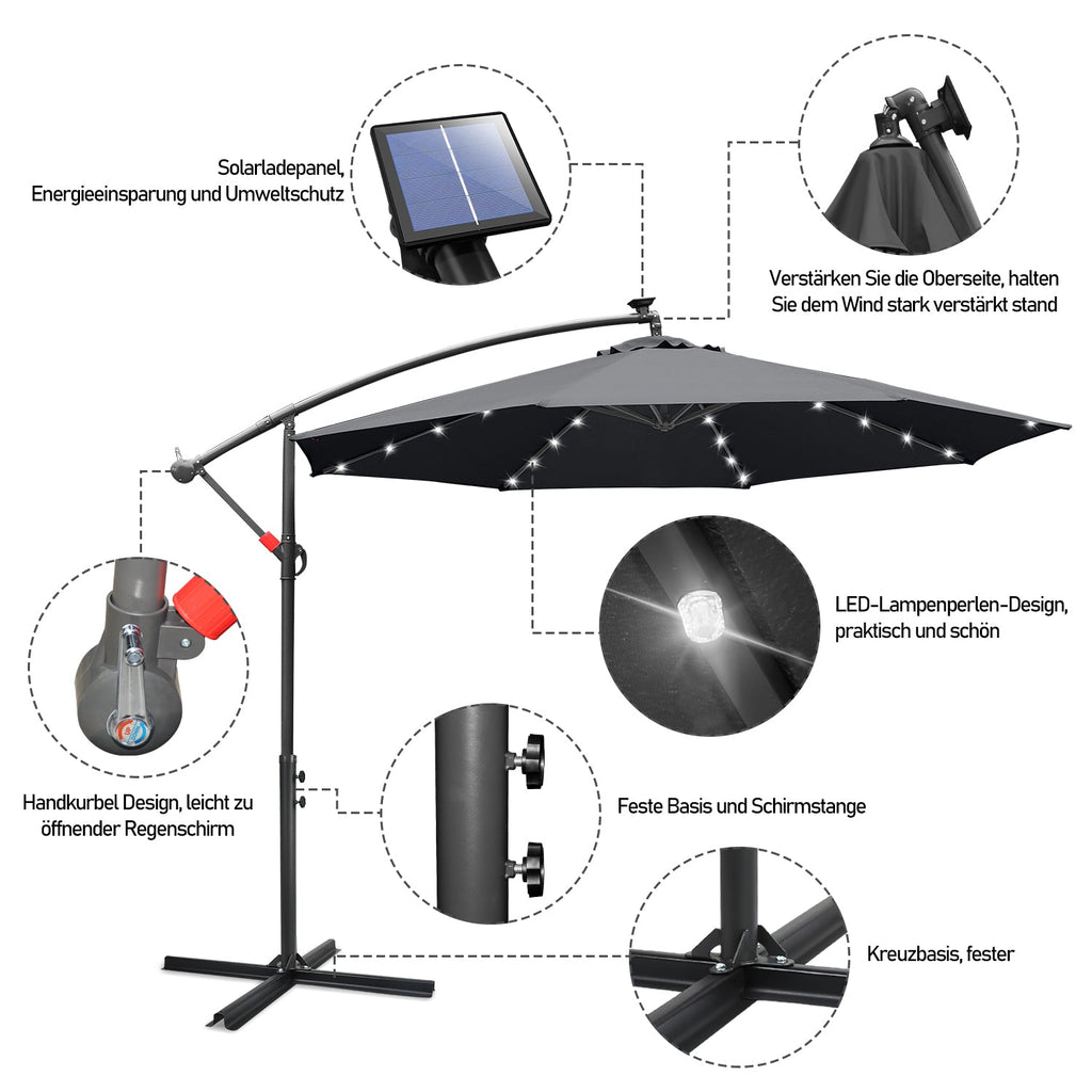 Cosmo Go Ampelschirm 3m/3.5m mit Solar LED