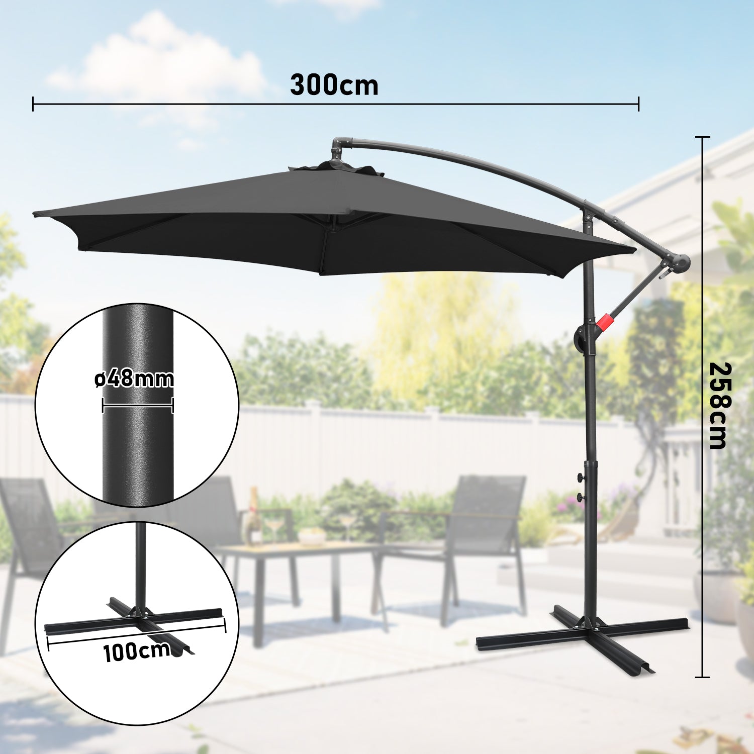 Cosmo Go Ampelschirm Ø3.5m Ø3m Garten