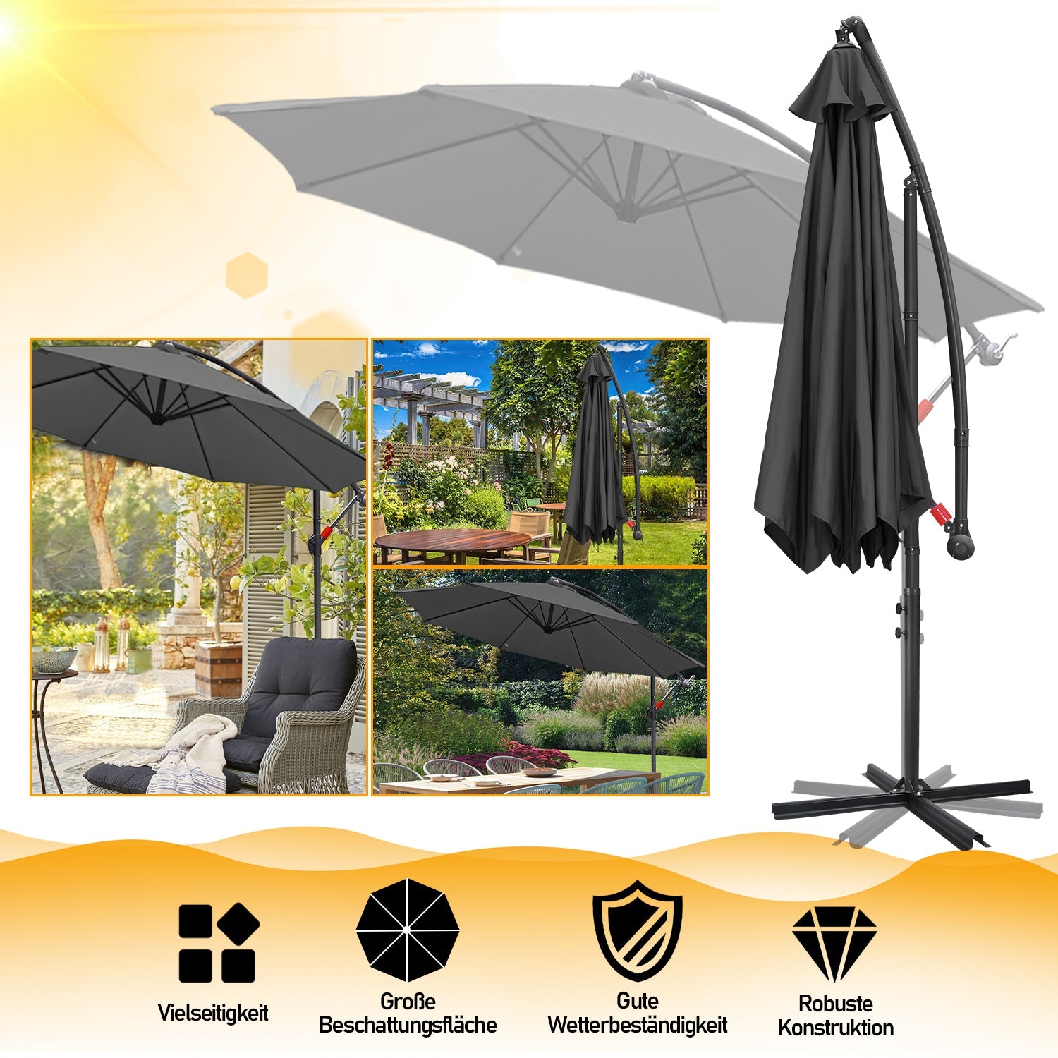 Cosmo Go Ampelschirm Ø3.5m Ø3m Garten