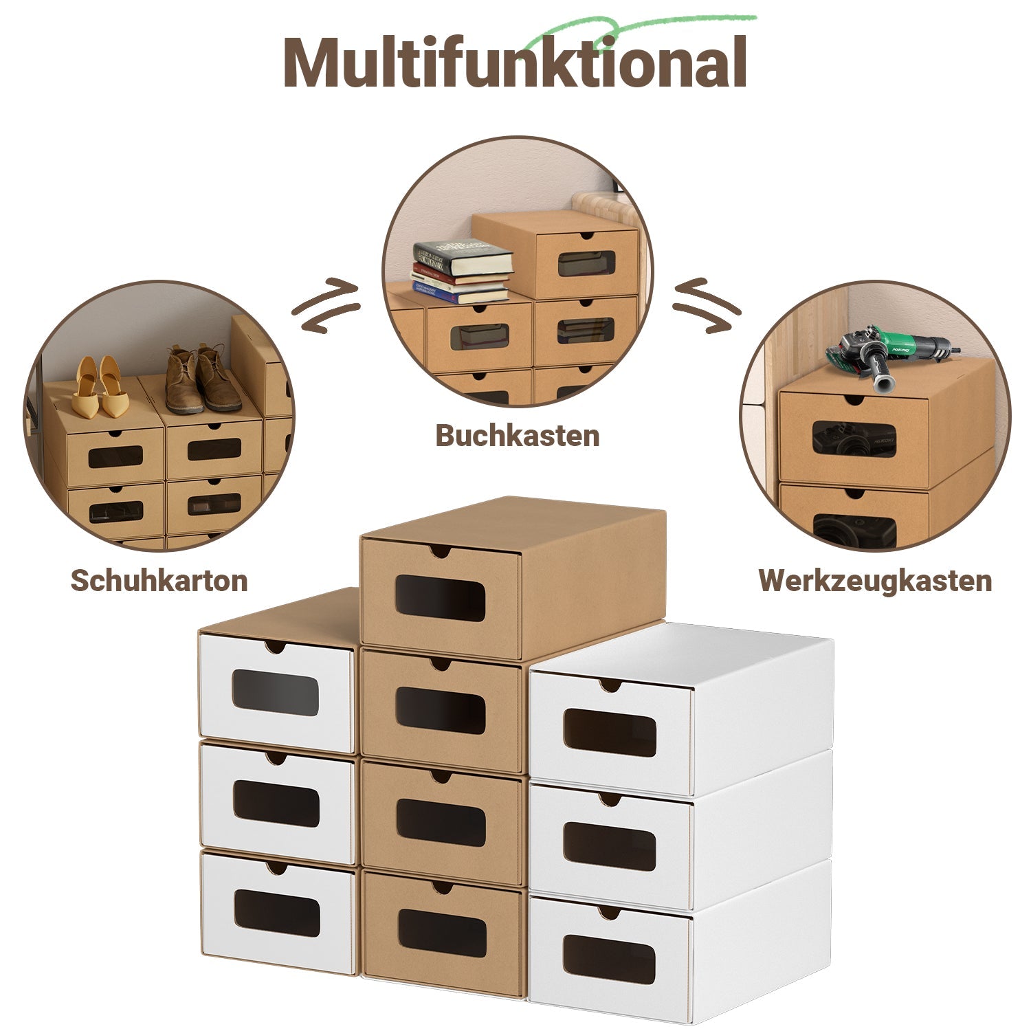 Cosmo Go Aufbewahrungsboxen Pappe mit Sichtfenster & Schublade 10er Set