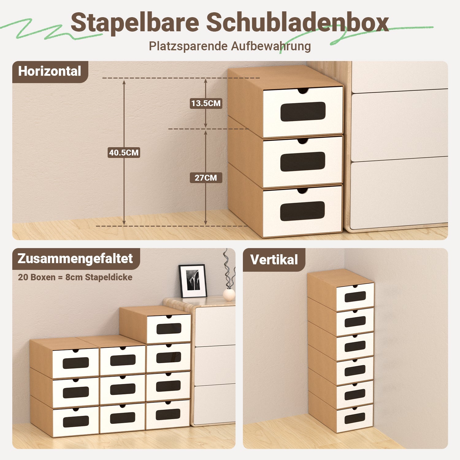 Cosmo Go Aufbewahrungsboxen Pappe mit Sichtfenster & Schublade 10er Set