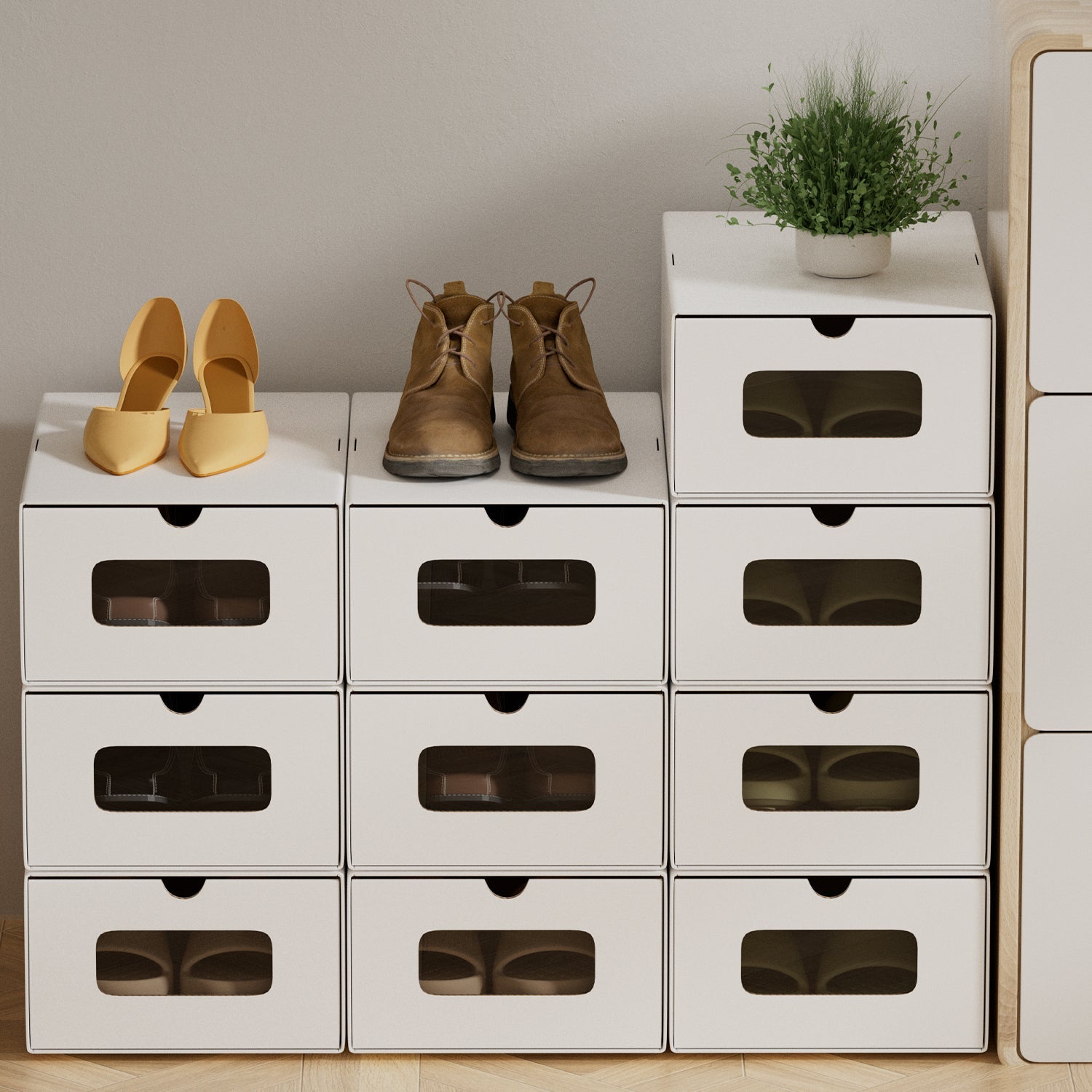 Cosmo Go Aufbewahrungsboxen Pappe mit Sichtfenster & Schublade 10er Set