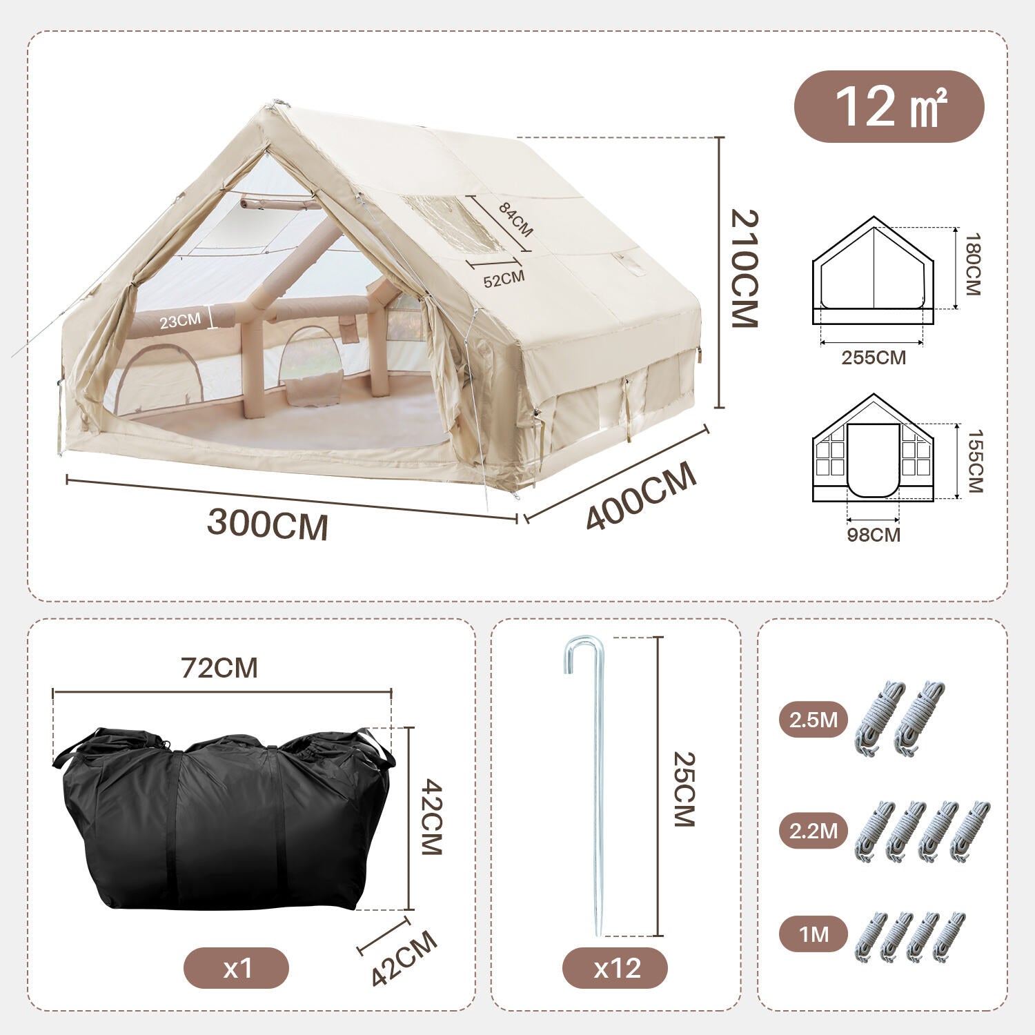Cosmo Go Aufblasbares Campingzelt mit Dachfenster 12㎡