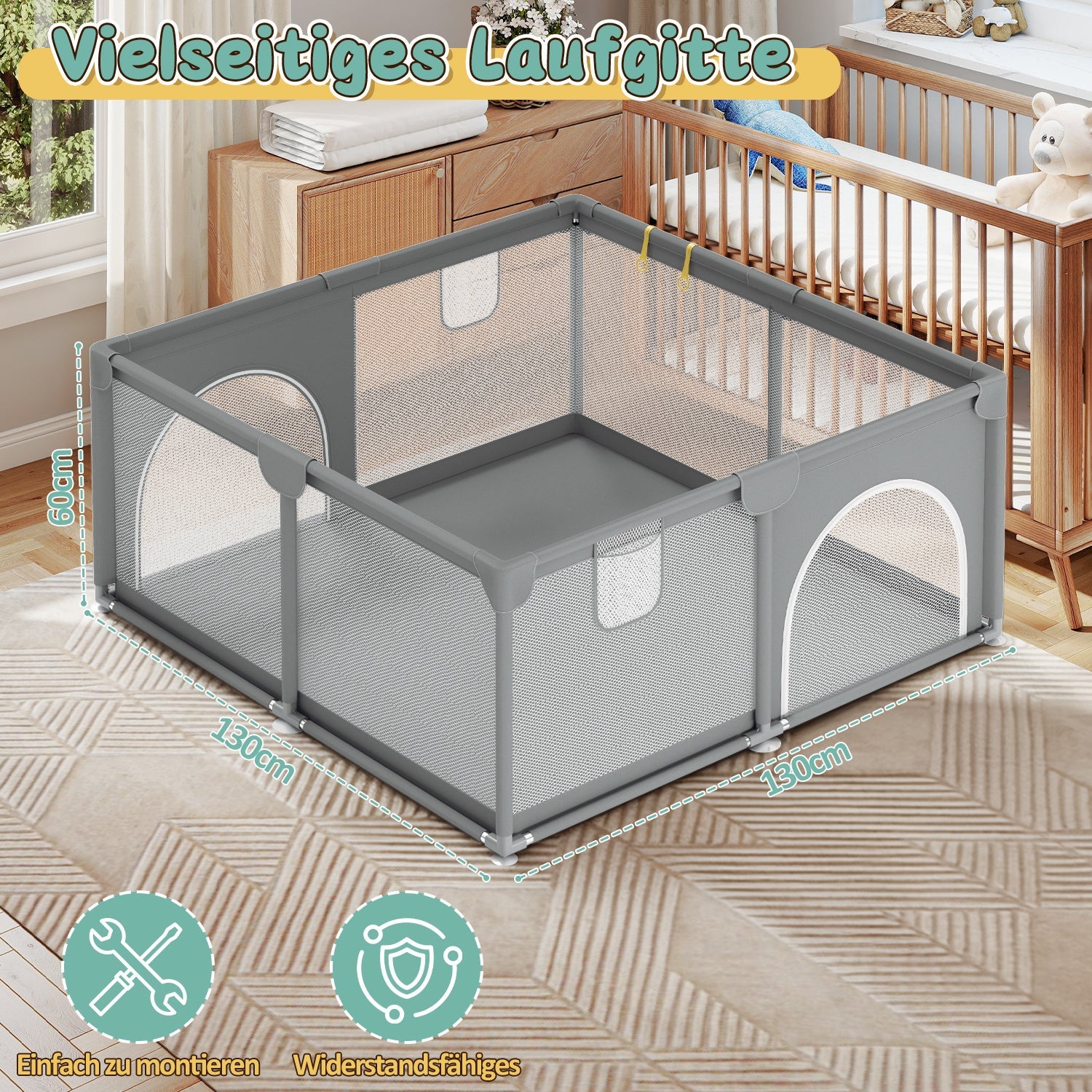 Cosmo Go Baby Laufstall Laufgitter Faltbar 130x130cm/150x180cm