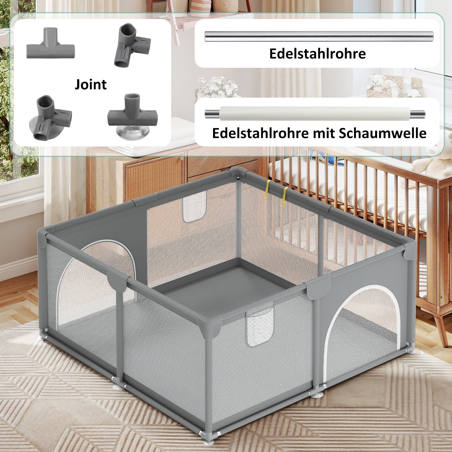 Cosmo Go Baby Laufstall Laufgitter Faltbar 130x130cm/150x180cm