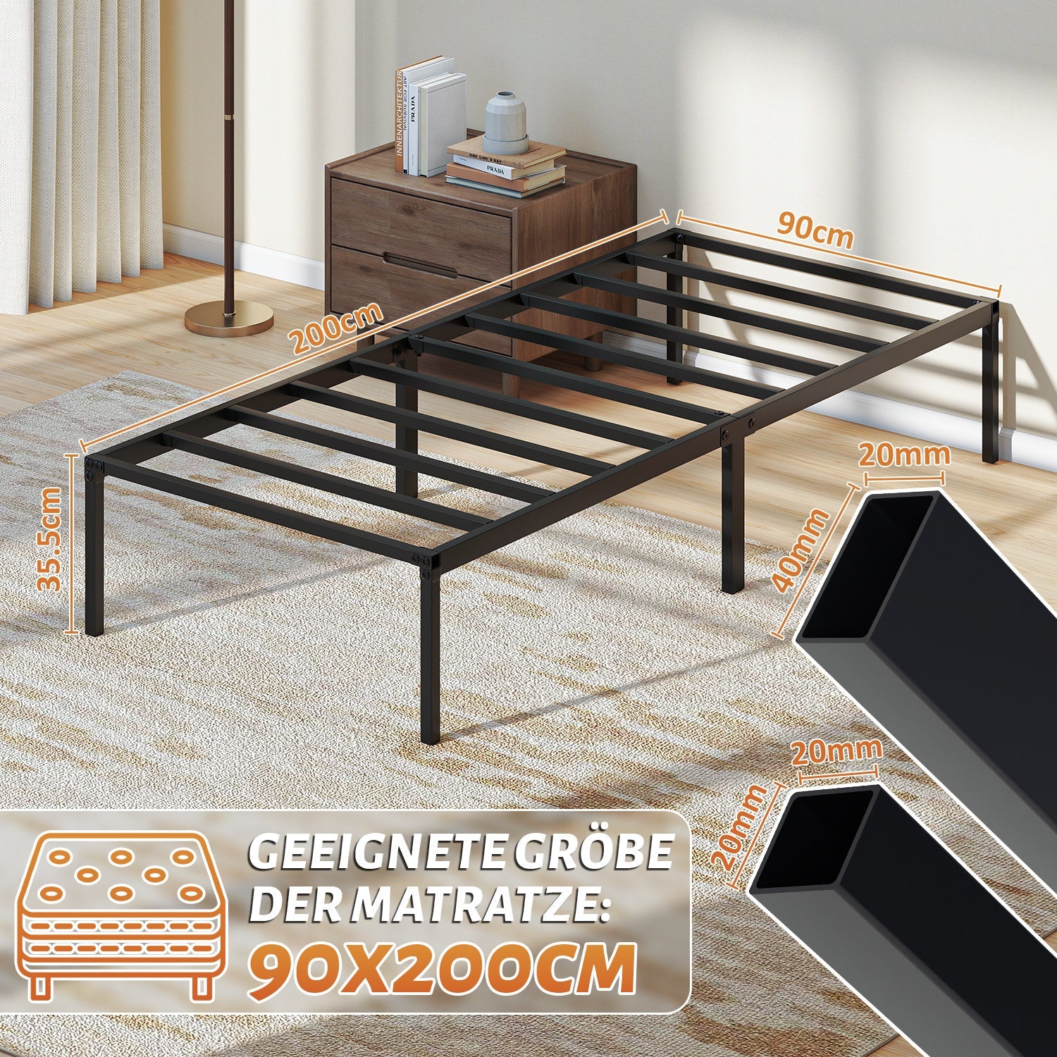 Cosmo Go Bettgestell Faltbar Bettrahmen 90x200cm