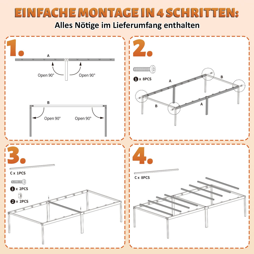 Cosmo Go Bettgestell Faltbar Bettrahmen 90x200cm