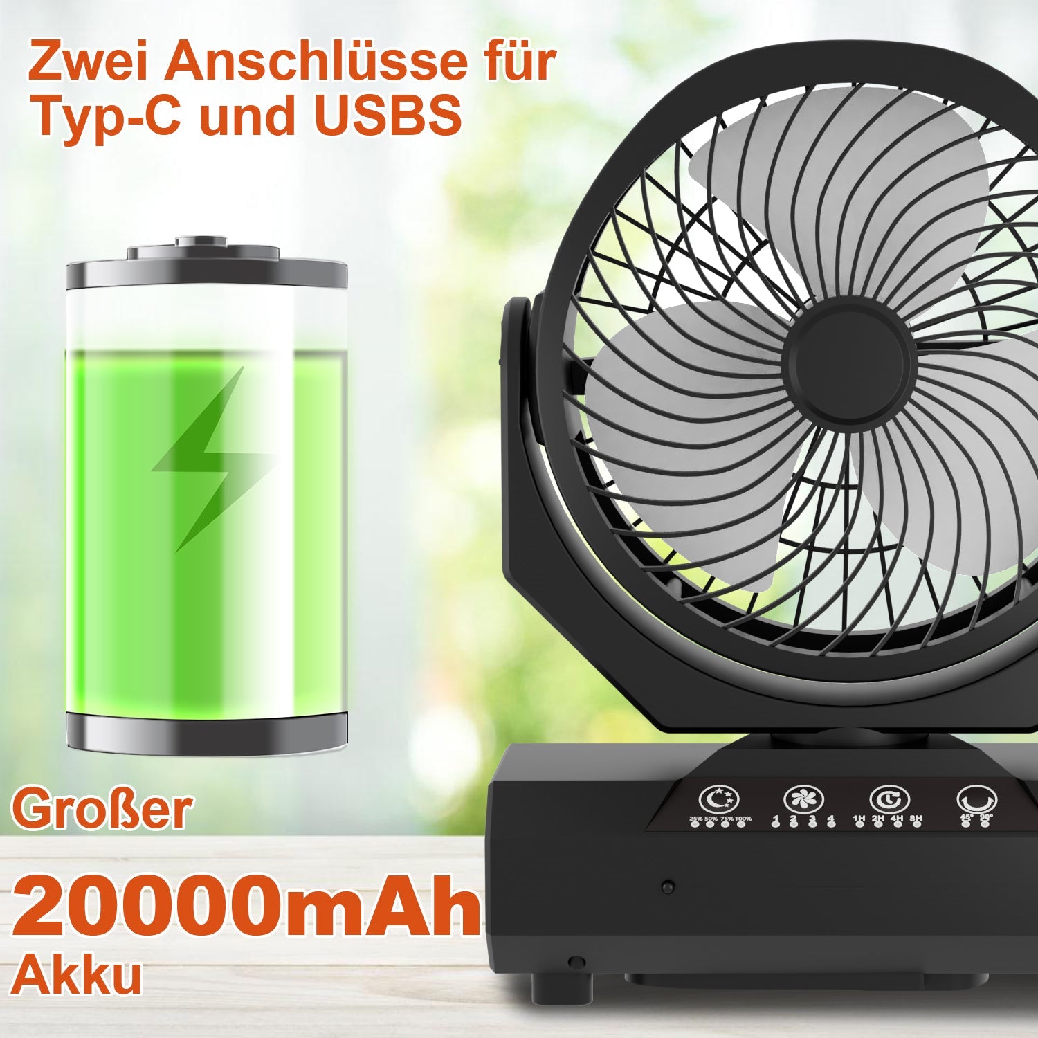 Cosmo Go Camping ventilator mit Haken & LED-Laterne 20000mAh