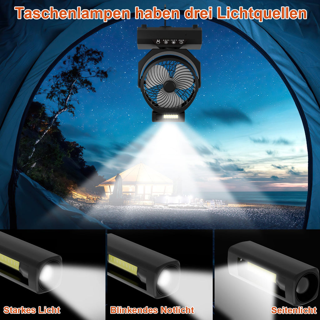 Cosmo Go Camping ventilator mit Haken & LED-Laterne 20000mAh