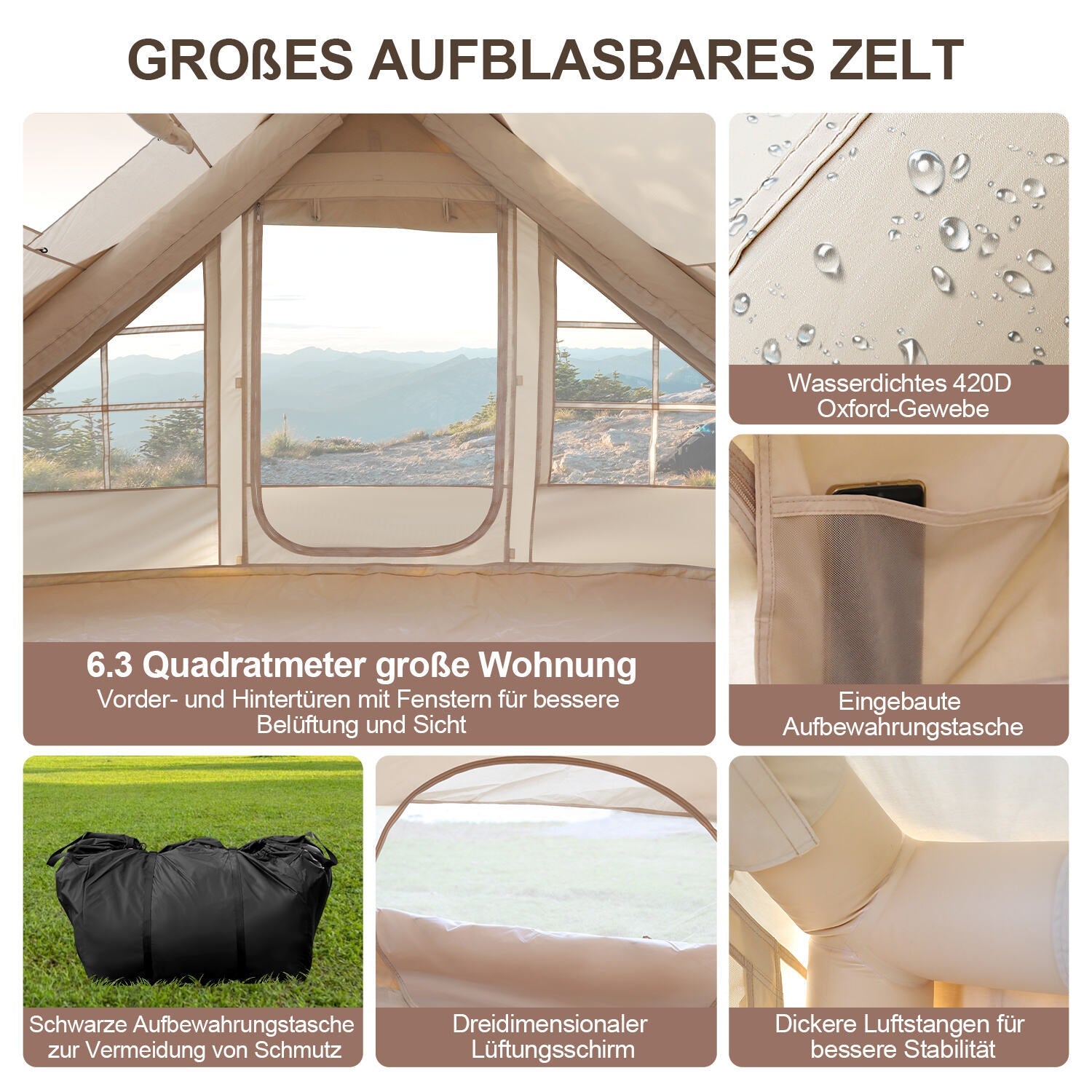 Cosmo Go Aufblasbares Campingzelt mit Dachfenster 6.3㎡