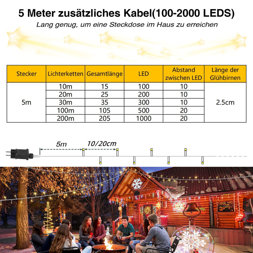 Cosmo Go LED Lichterkette IP44 10m-200m Weiß Kabel
