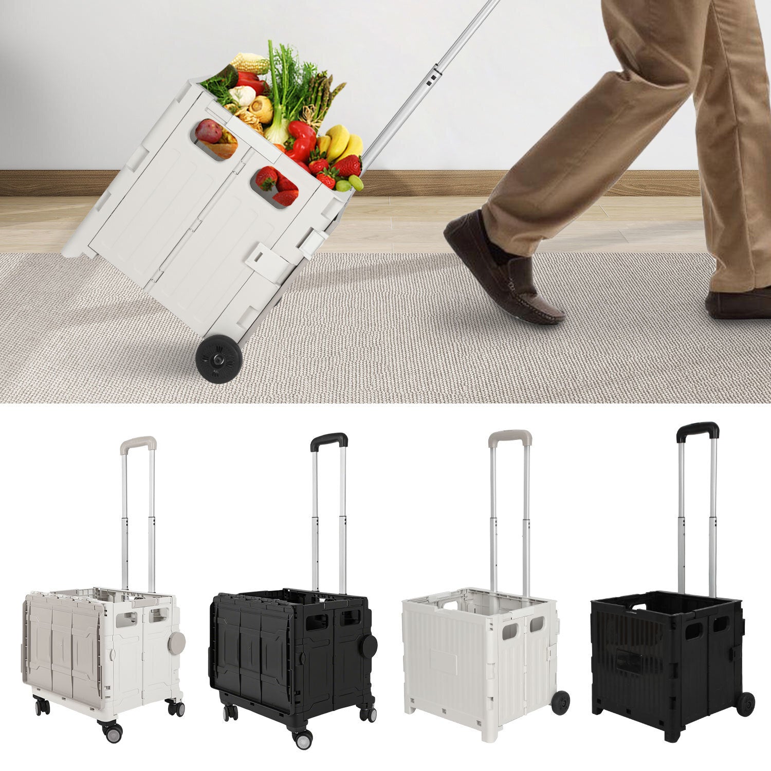 Cosmo Go Klappbarer Einkaufswagen 45L/50L mit Deckel