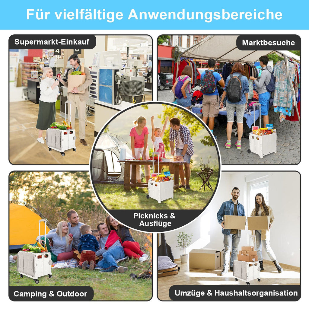Cosmo Go Klappbarer Einkaufswagen 45L/50L mit Deckel