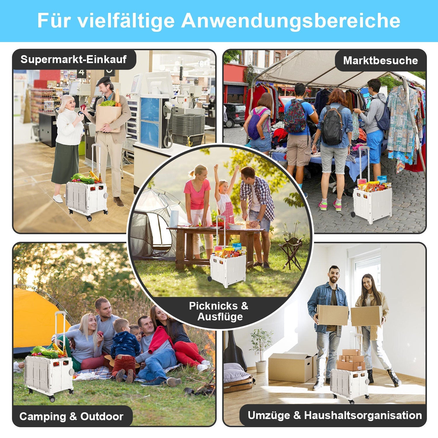 Cosmo Go Klappbarer Einkaufswagen 45L/50L mit Deckel