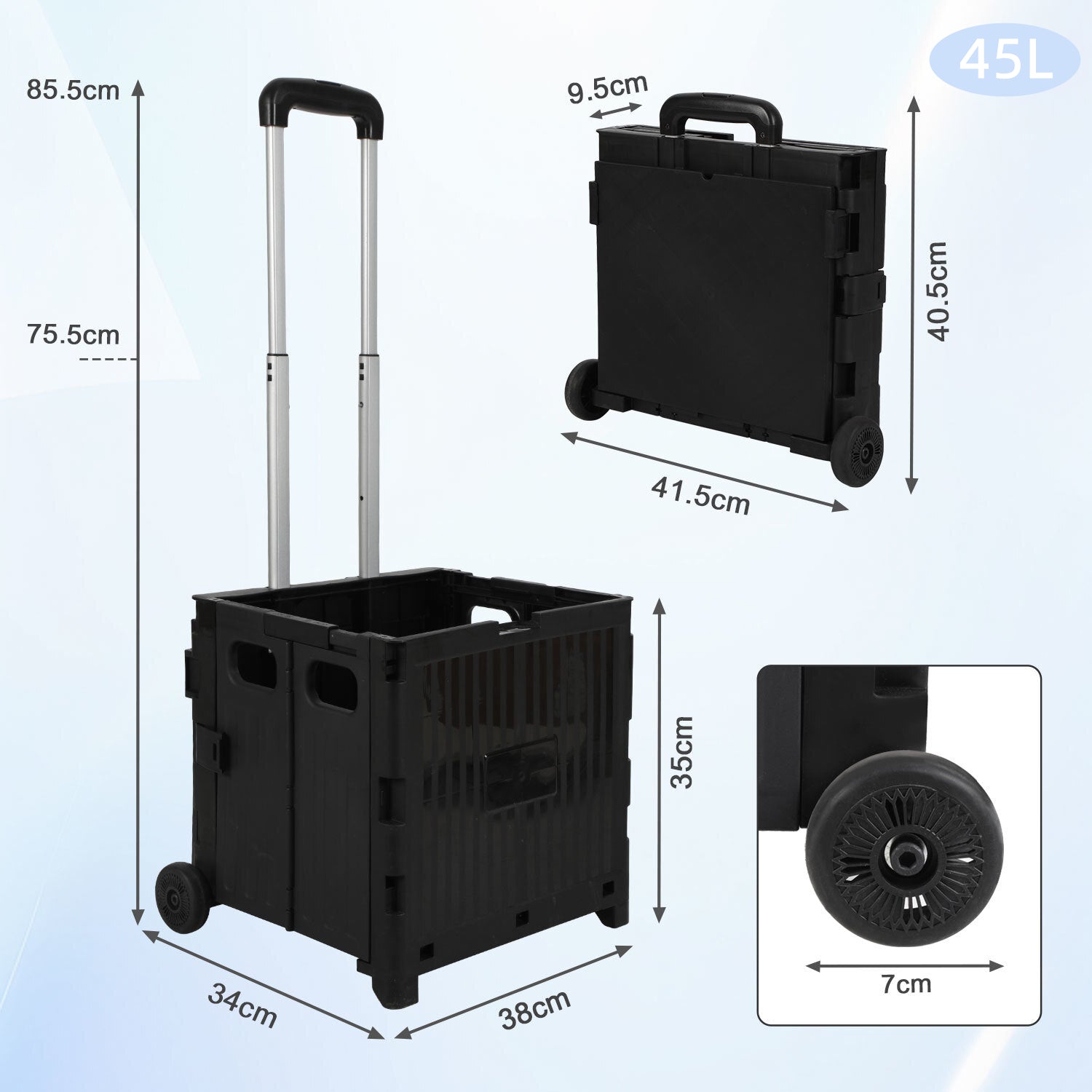 Cosmo Go Klappbarer Einkaufswagen 45L/50L mit Deckel