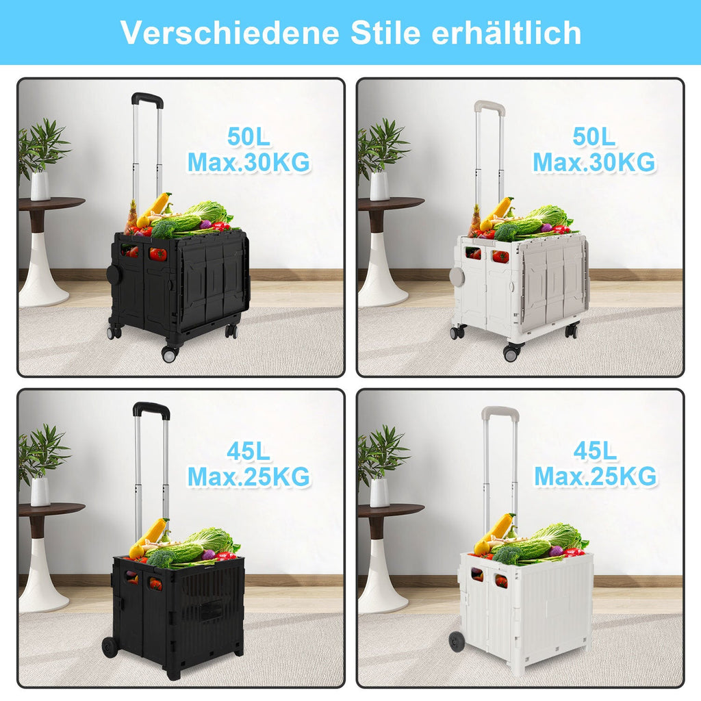 Cosmo Go Klappbarer Einkaufswagen 45L/50L mit Deckel