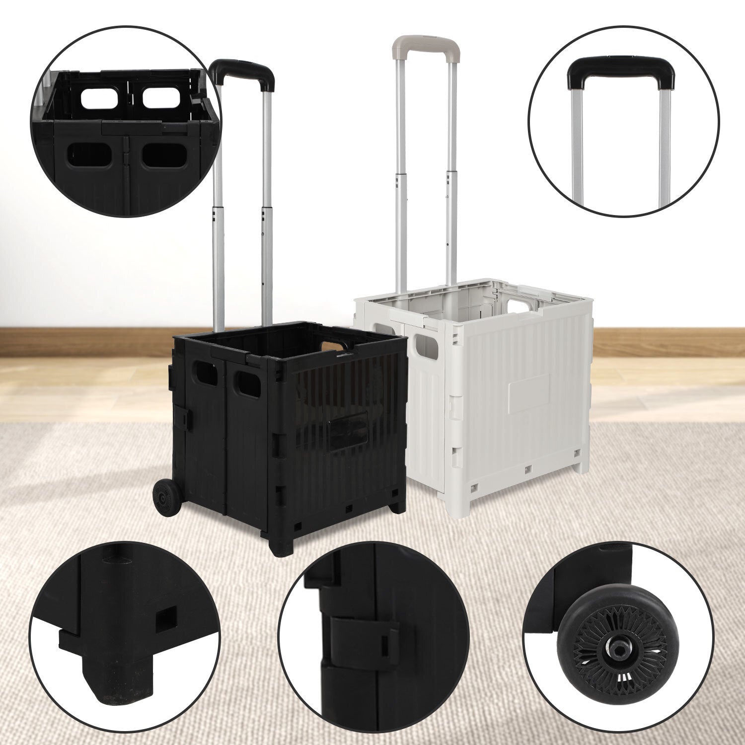 Cosmo Go Klappbarer Einkaufswagen 45L/50L mit Deckel