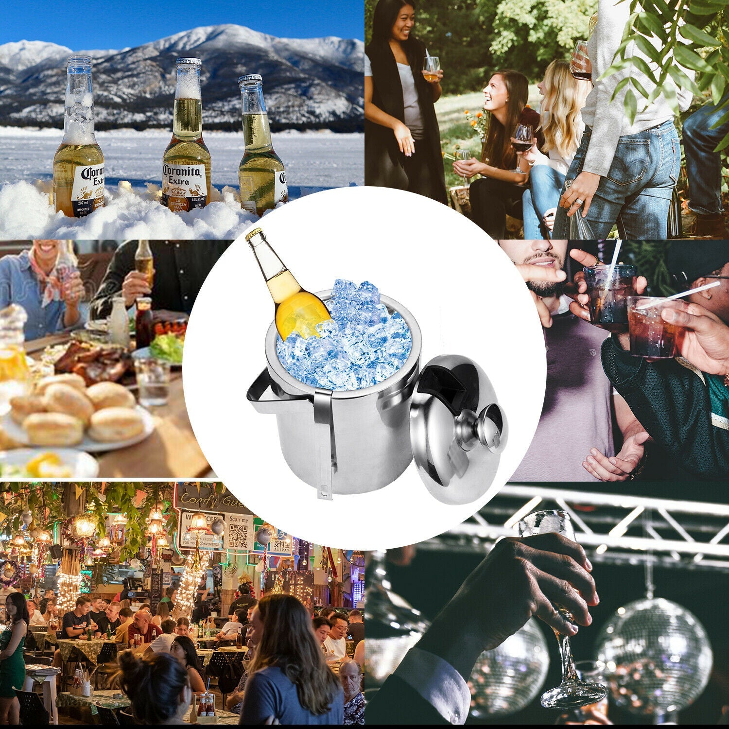 Cosmo Go Eiskühler Eiseimer Edelstahl mit Deckel