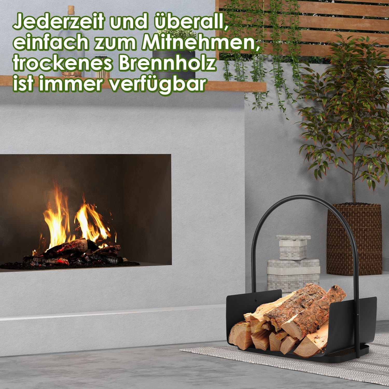 Cosmo Go Feuerholzablage Kaminholzkorb mit Griff Tragbarer