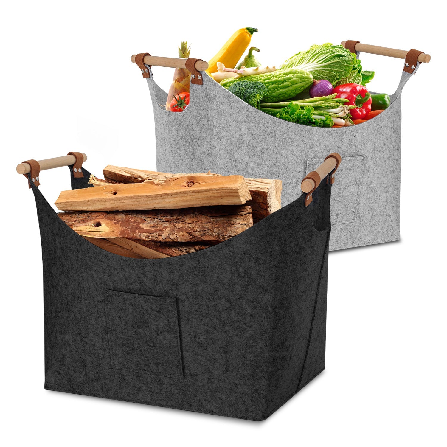 Cosmo Go Filzkorb Brennholztasche mit Holzgriffen 80L