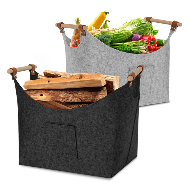 Cosmo Go Filzkorb Brennholztasche mit Holzgriffen 80L Hover Image