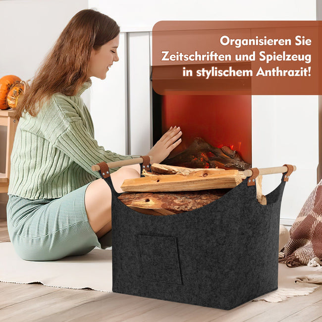Cosmo Go Filzkorb Brennholztasche mit Holzgriffen 80L Main Image