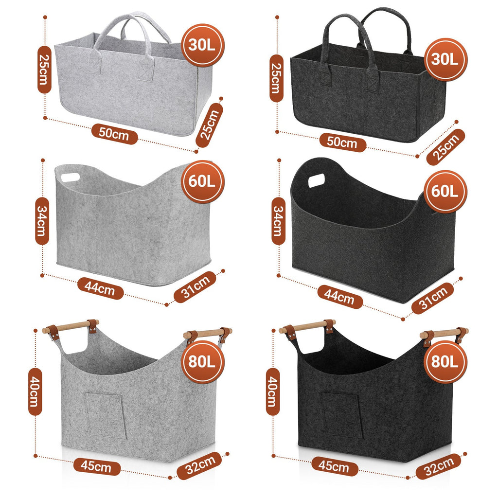 Cosmo Go Filzkorb Brennholztasche mit Holzgriffen 80L
