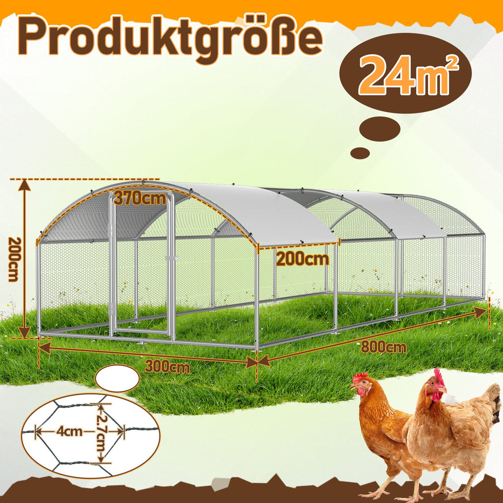 Cosmo Go Hühnerstall Freilaufgehege Kuppeldach Verzinktem Stahl 3x8x2m