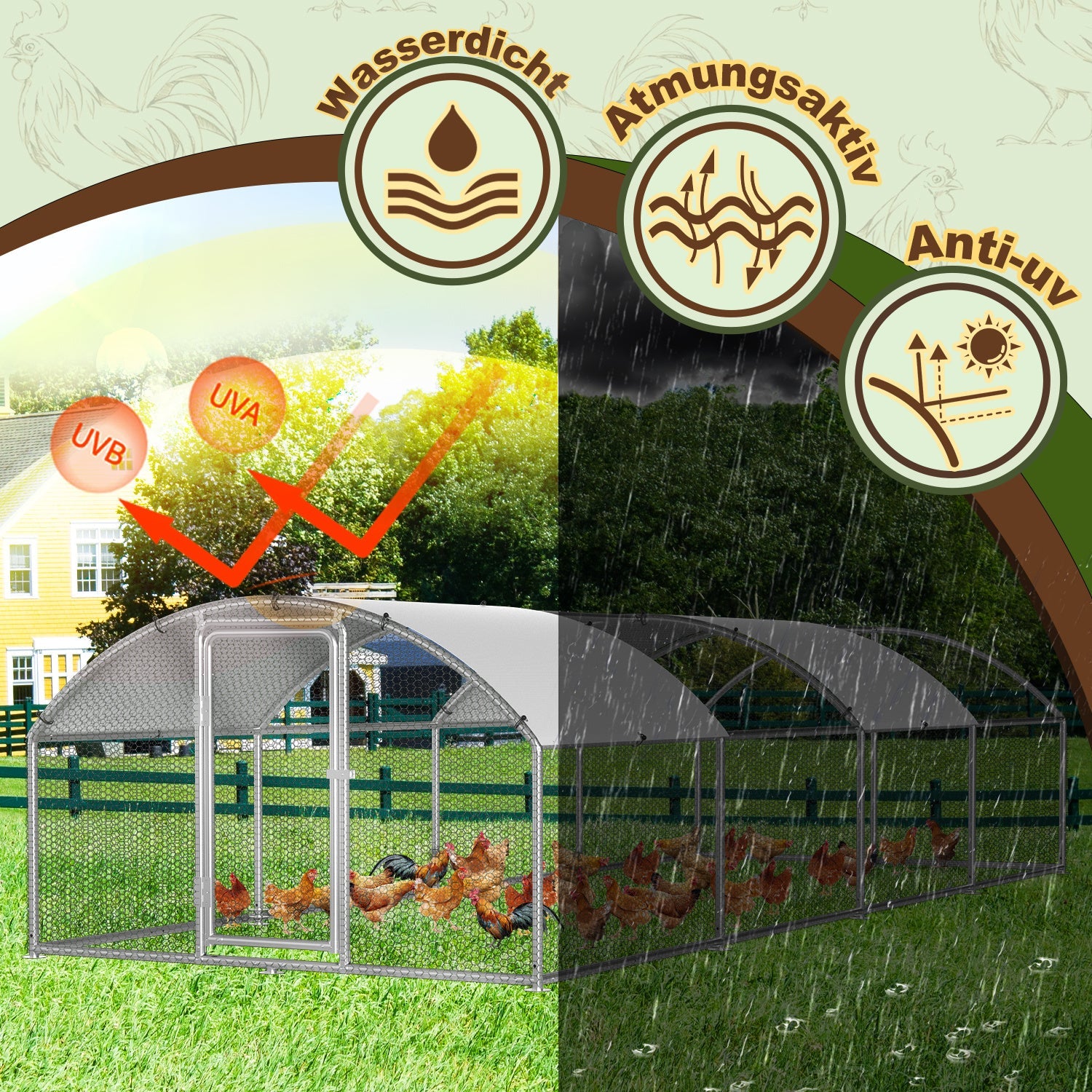 Cosmo Go Hühnerstall Freilaufgehege Kuppeldach Verzinktem Stahl 3x8x2m