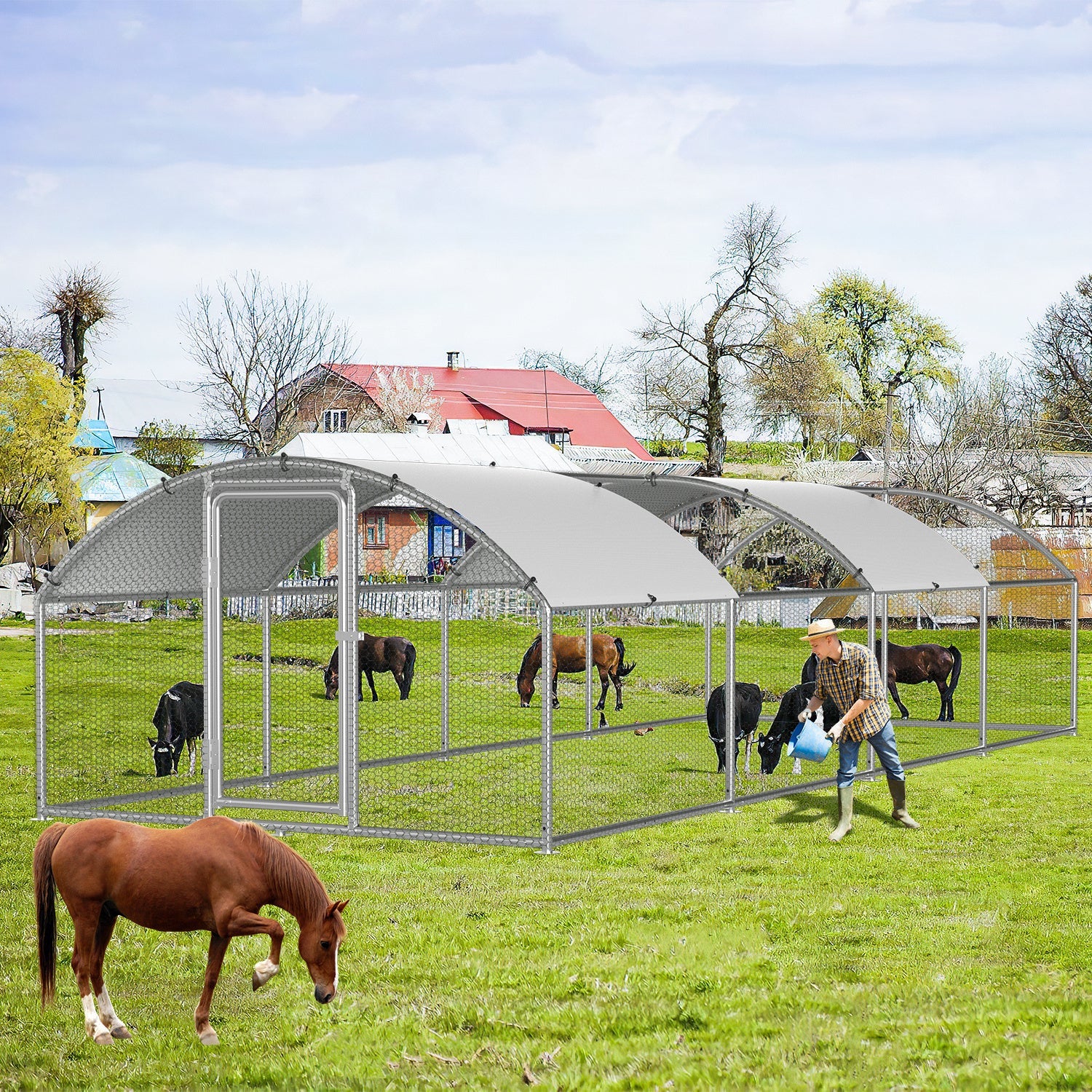 Cosmo Go Hühnerstall Freilaufgehege Kuppeldach Verzinktem Stahl 3x8x2m