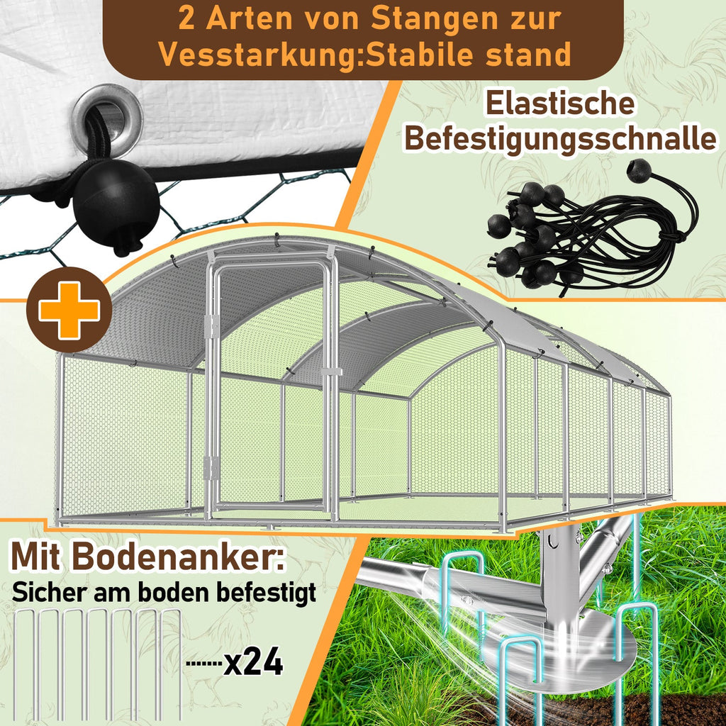 Cosmo Go Hühnerstall Freilaufgehege Kuppeldach Verzinktem Stahl 3x8x2m