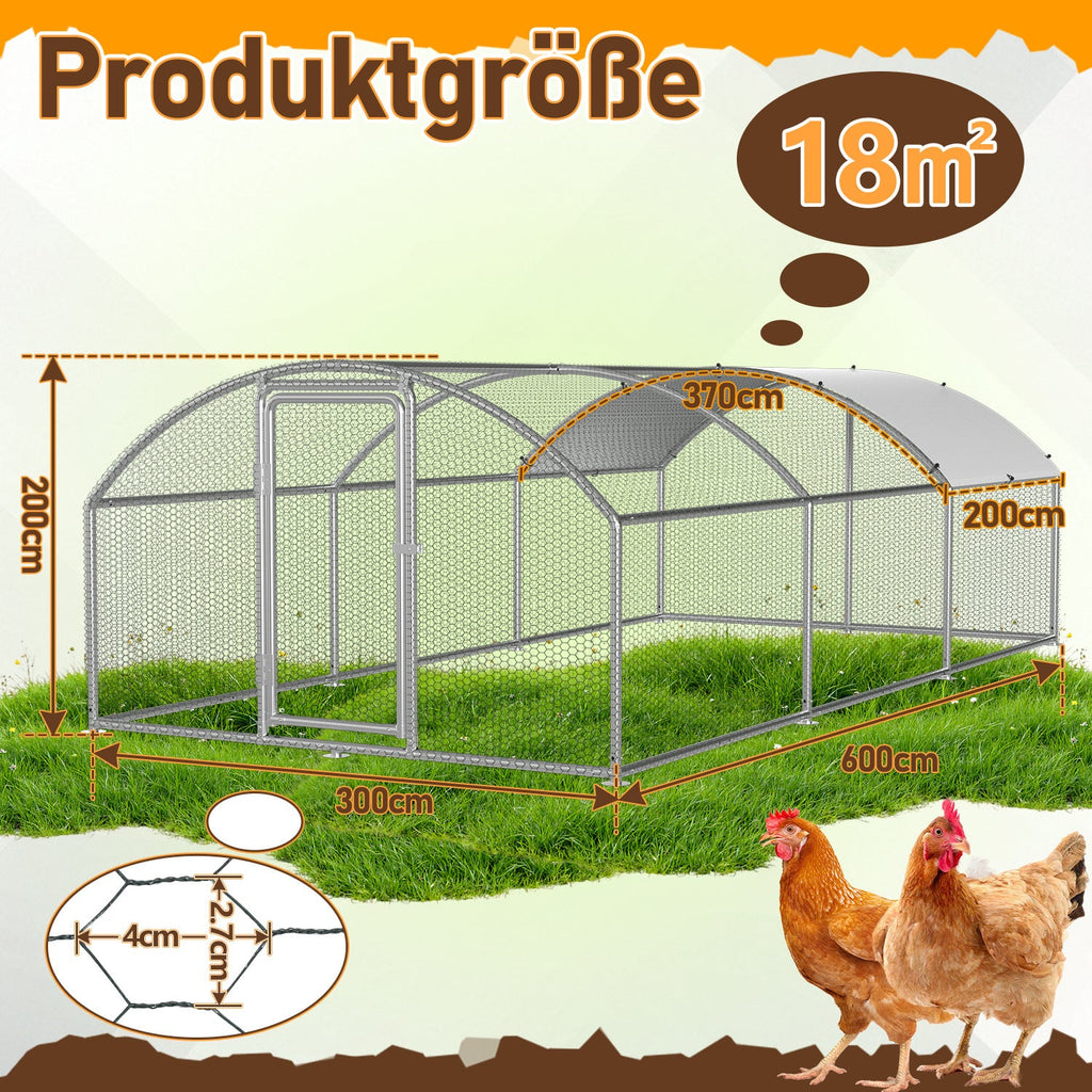Cosmo Go Hühnerstall Freilaufgehege Kuppeldach Verzinktem Stahl 3x6x2m